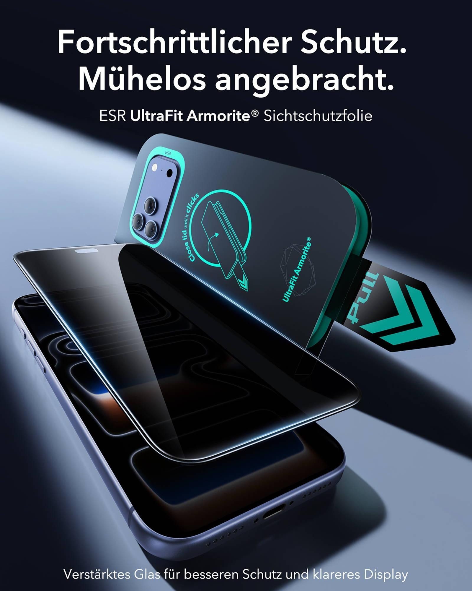 ESR Displayschutzglas Armorite Privacy Displayschutz für das iPhone 18 Pro für Apple iPhone 18 Pro, 28° Sichtschutz, 9H-Härte, 7-fache Stoßdämpfung – Bild 2 von 5