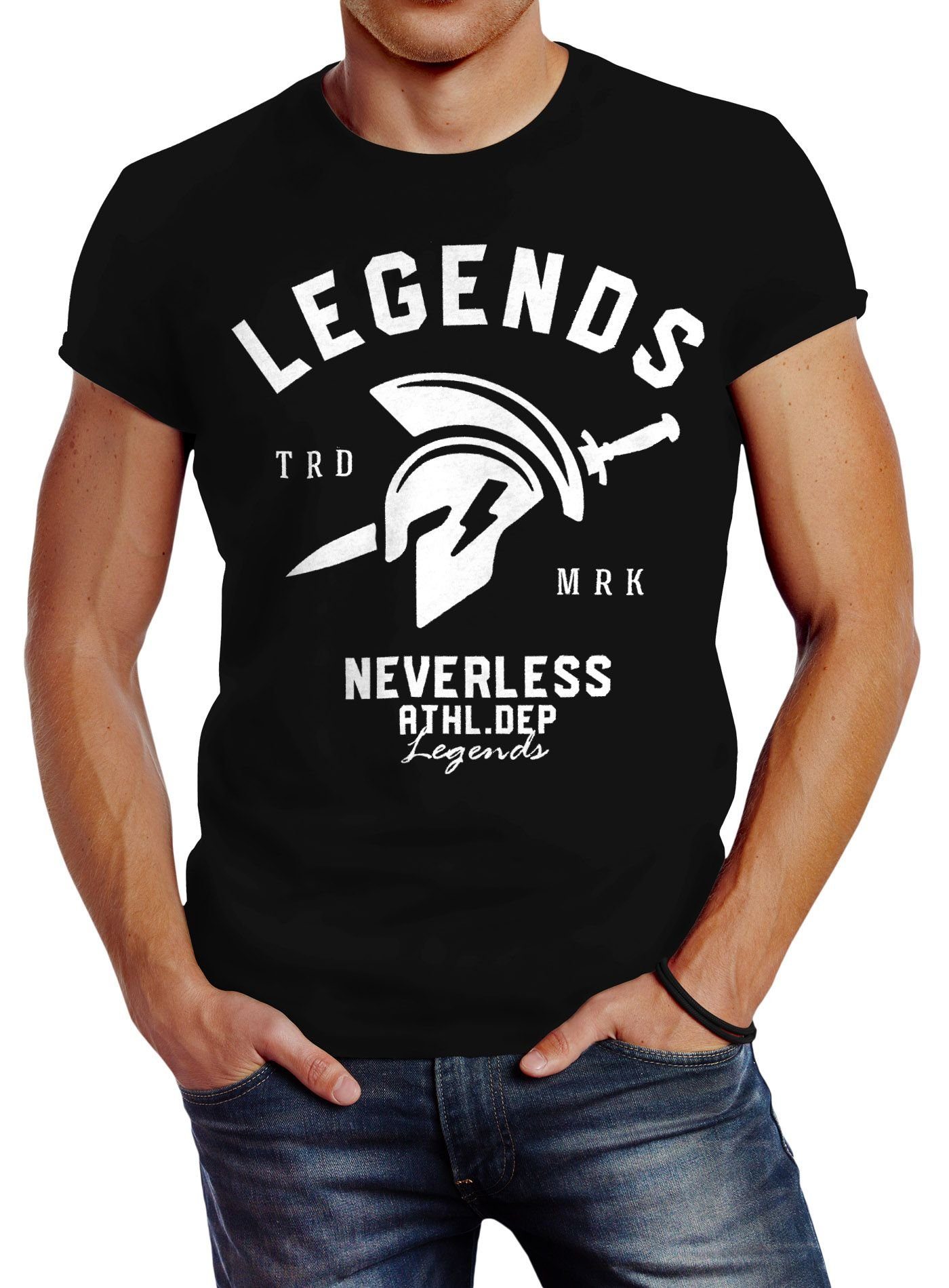 Neverless Print-Shirt Cooles Herren T-Shirt Legends Sparta Gladiator Gym Athletics Sport Fitness Neverless® mit Print