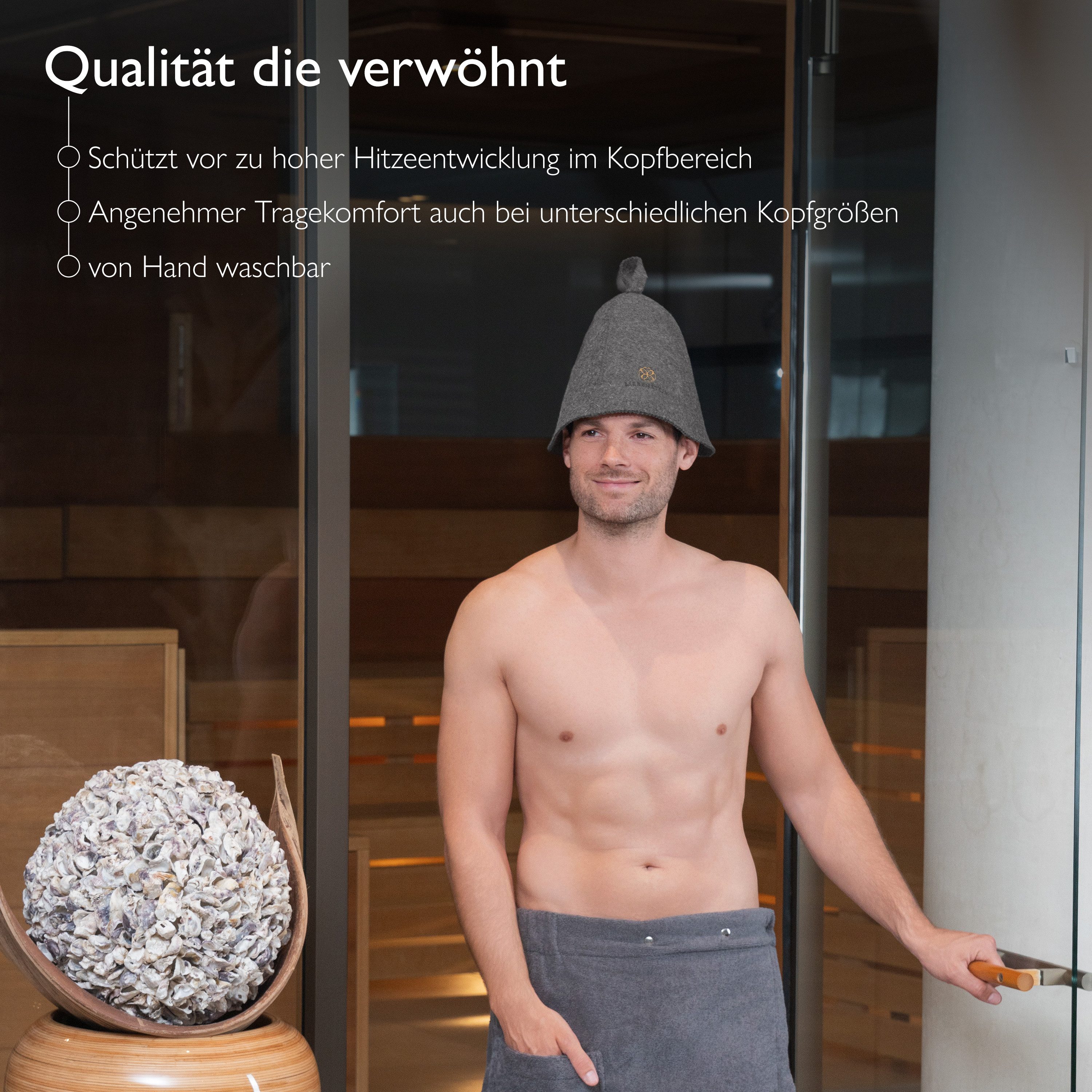 Liebenstein Filzhut Saunahut Damen & Herren – Sauna Mütze handgefertigt, 100% Wolle Hitzebeständig, atmungsaktiv, handgefertigt, Schlaufe zum Aufhängen