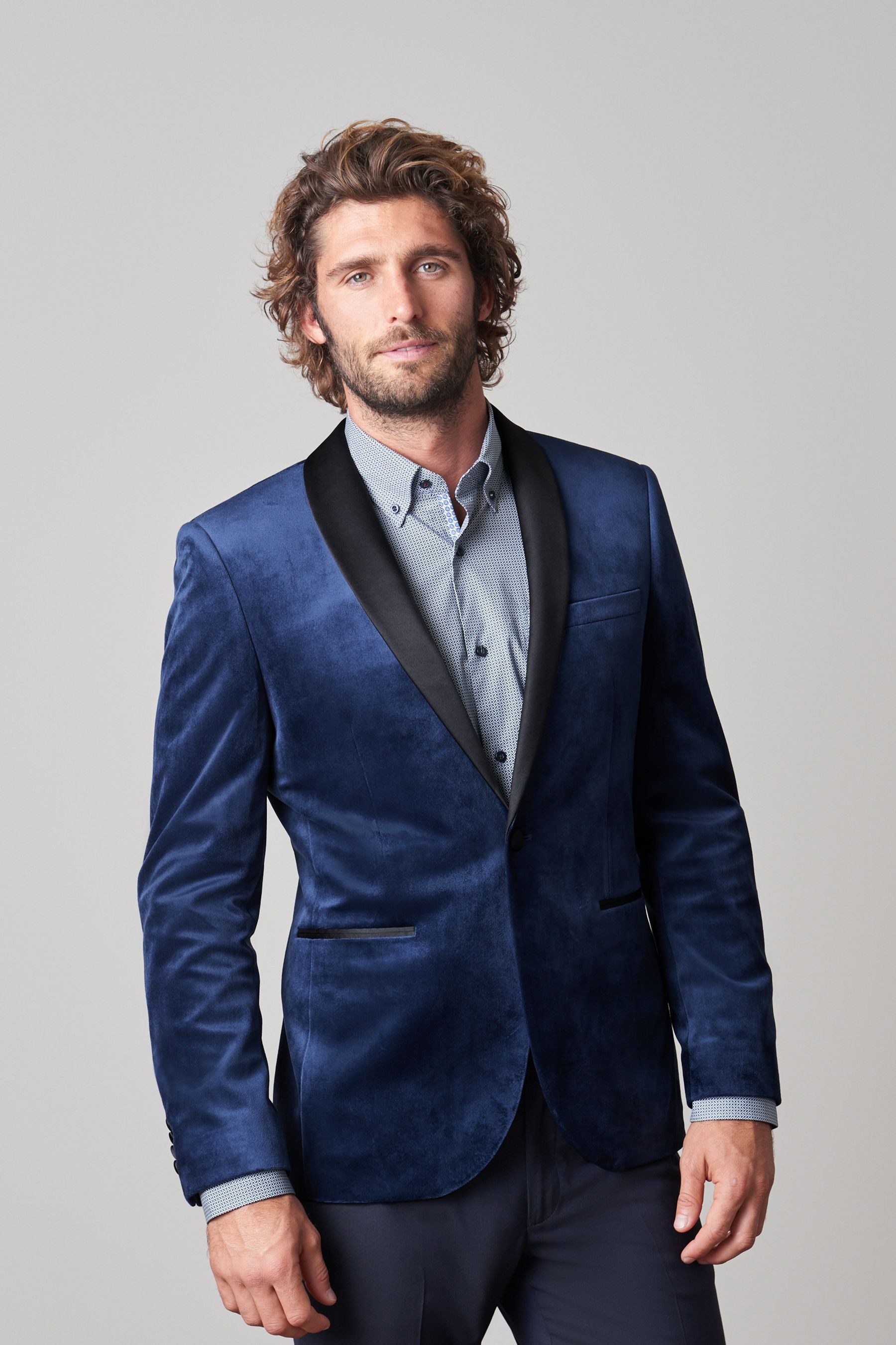 (1-tlg) Fit Blue Next Navy Samt Baukastensakko Slim Blazer aus