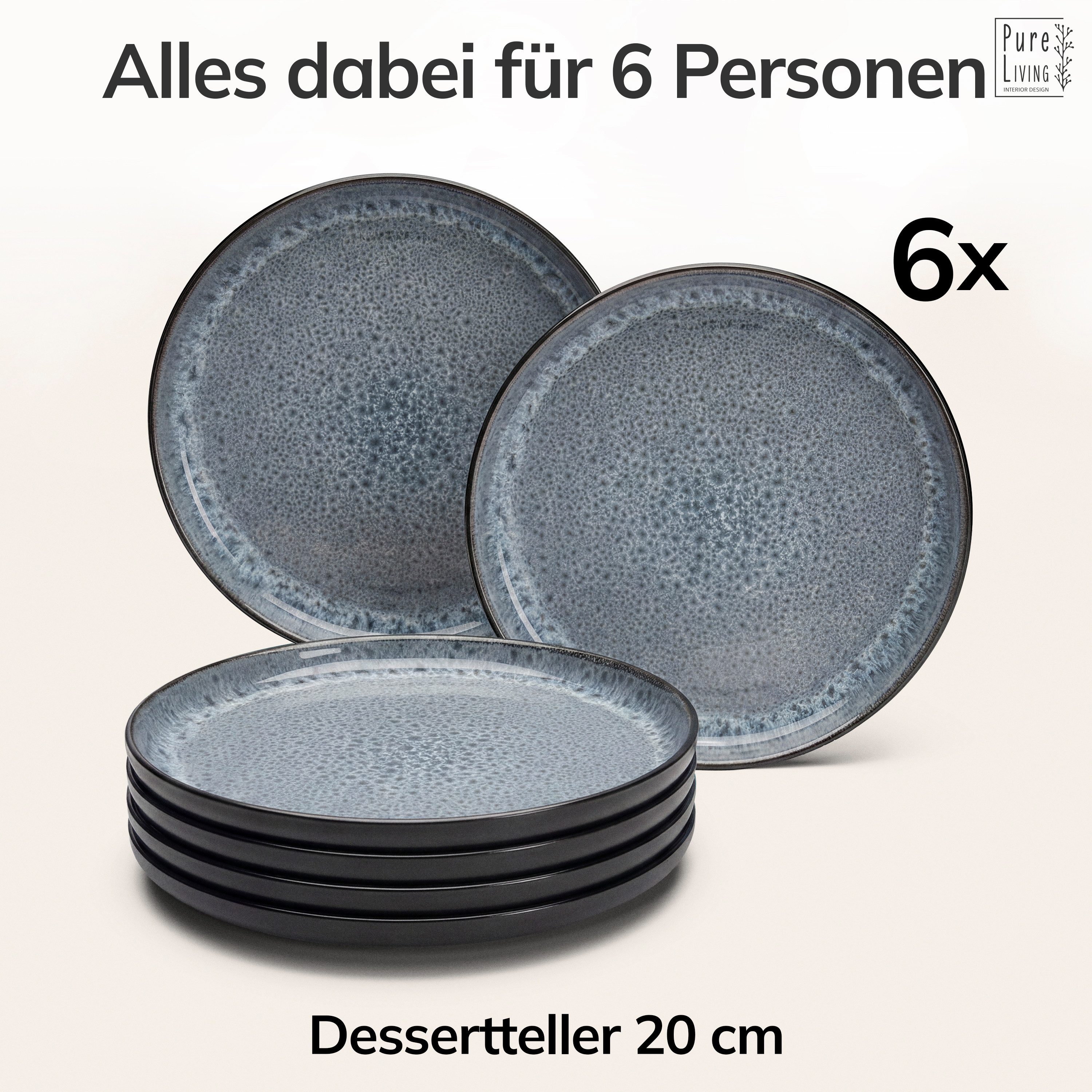 PURE LIVING INTERIOR DESIGN Geschirr-Set Ibiza Dessertteller, Frühstückteller, 6er-Set, 20 cm, Grau (6-tlg), 6 Personen, Steingut – Bild 5 von 5