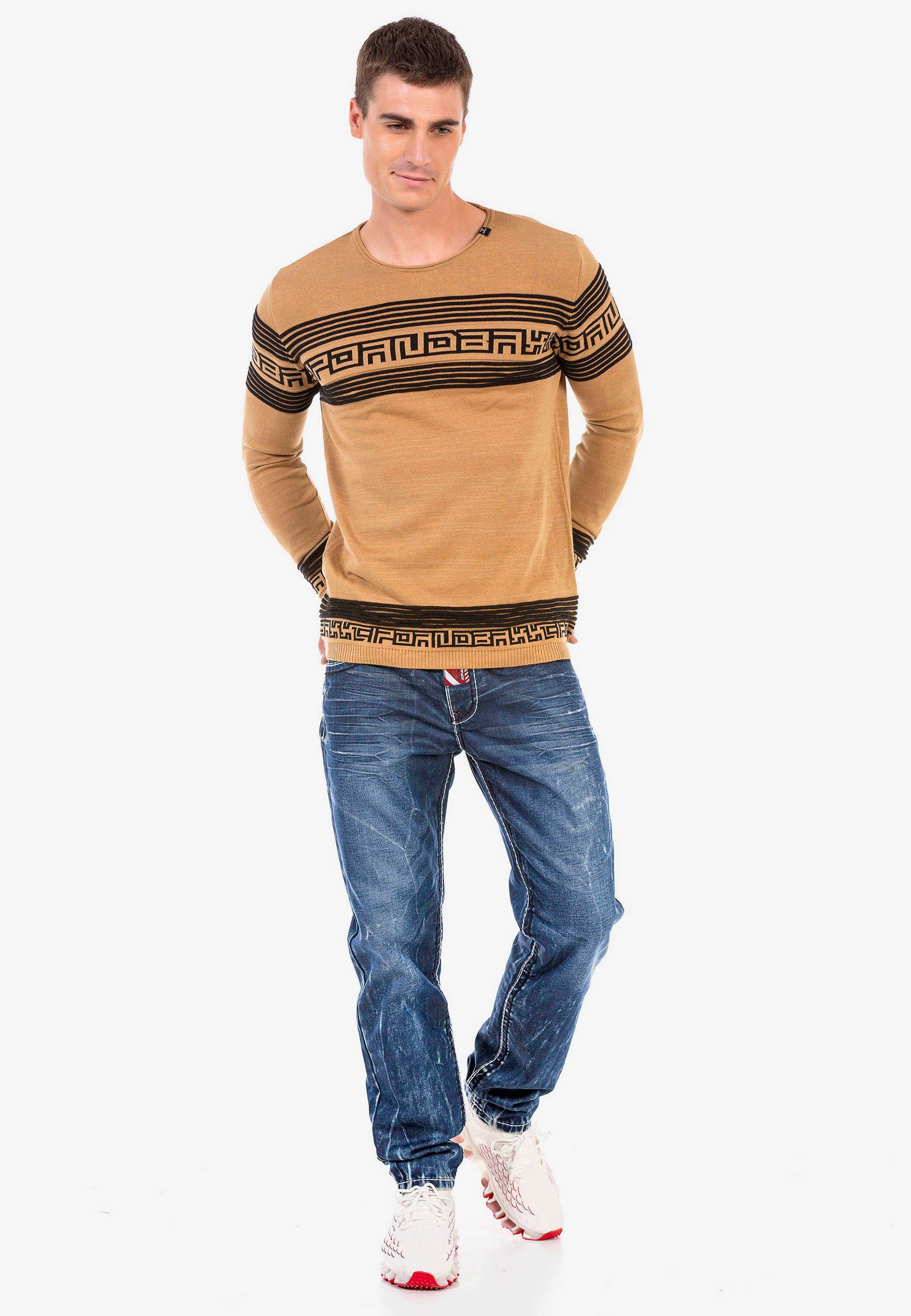 Streifenoptik Baxx Cipo camelfarben Strickpullover in modischer &