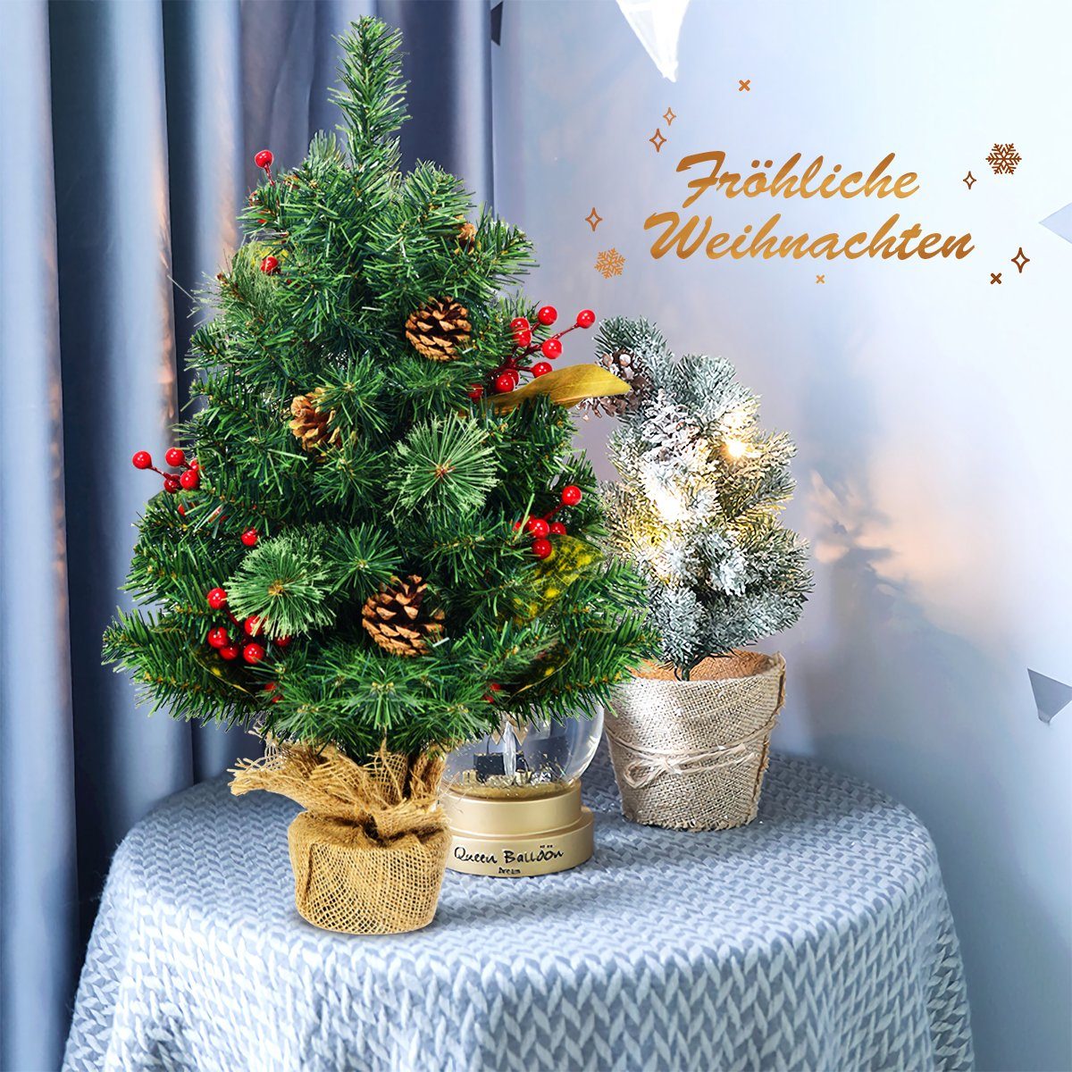 COSTWAY Künstlicher Weihnachtsbaum, Spitzen mit 80 60cm, PVC Kiefernzapfen