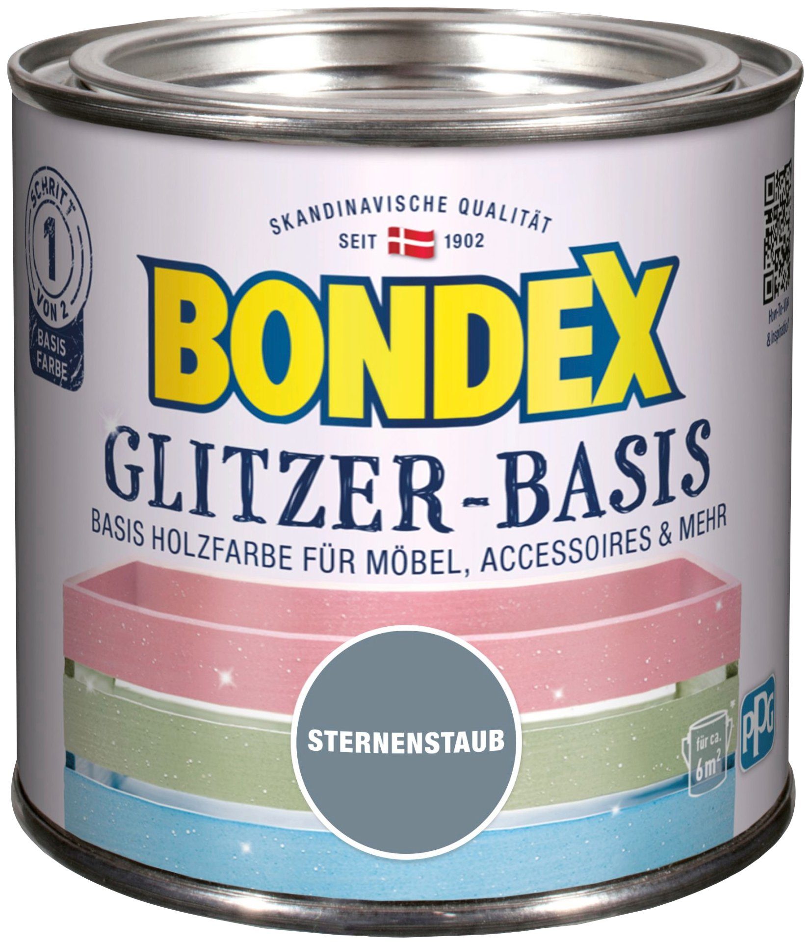 Bondex Bastelfarbe GLITZER-BASIS, Basis Holzfarbe für Möbel & Accessoires, 0,5 l Sternenstb