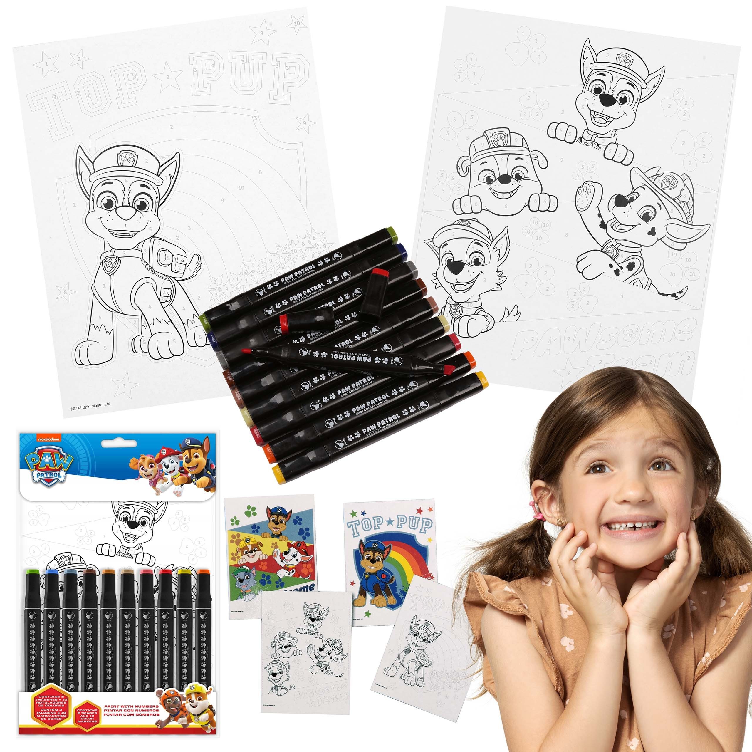 PAW PATROL Malen nach Zahlen Paw Patrol Malset Malbuch mit Markern, Malen nach Zahlen