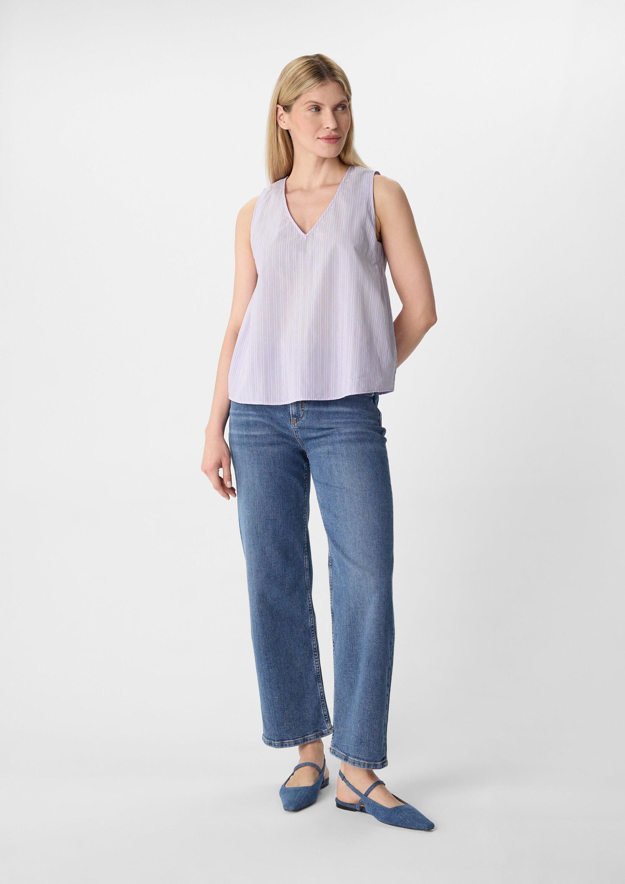 comma Blusentop Bluse Gestreiftes Blusentop mit V-Ausschnitt