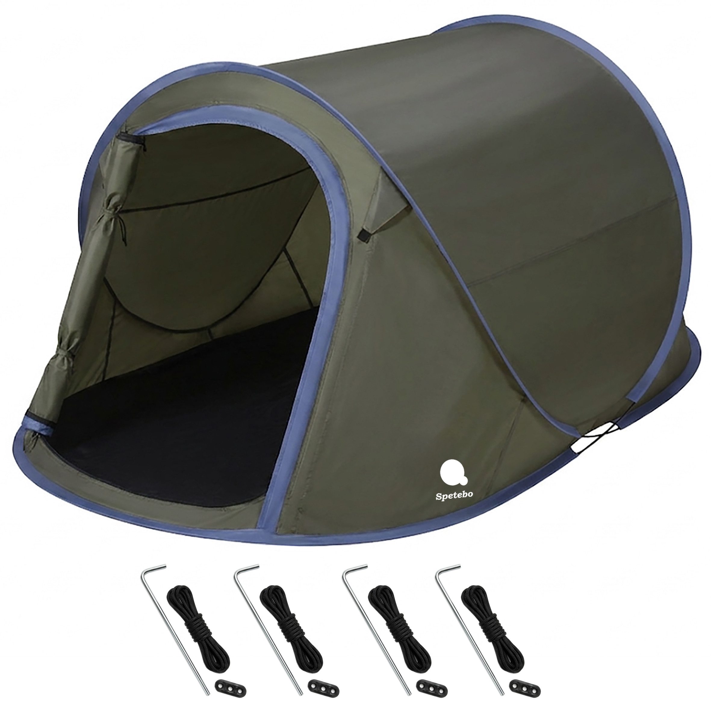 Spetebo Wurfzelt XXL Pop Up Wurfzelt grün 240 x 210 cm, Personen: 3 (Packung, 1 tlg., mit Transporttasche, Heringen und Spannseilen), Sofortzelt für Trekking und Camping
