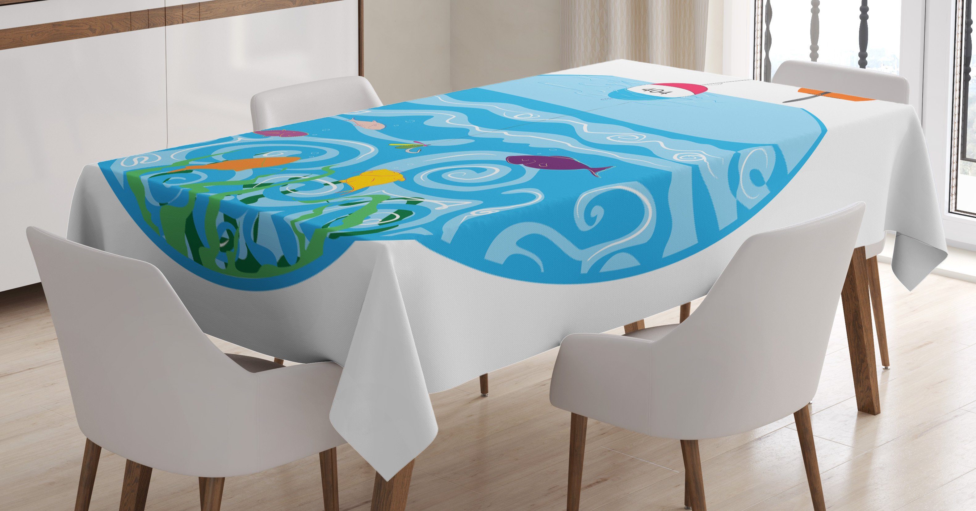 Tischdecke geeignet Theme Außen Farben, mit den Für Waschbar Angeln Farbfest Abakuhaus Aquarium Bereich Klare Angeln