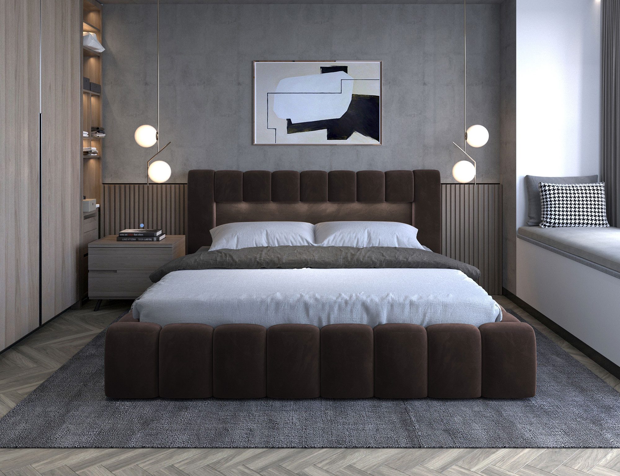 Lukas Möbel Polsterbett Doppelbett Mika Polsterbett mit Bettkasten Lattenrost u. LED (Bett mit Lattenrost), mit Lattenrost Bettkasten und LED