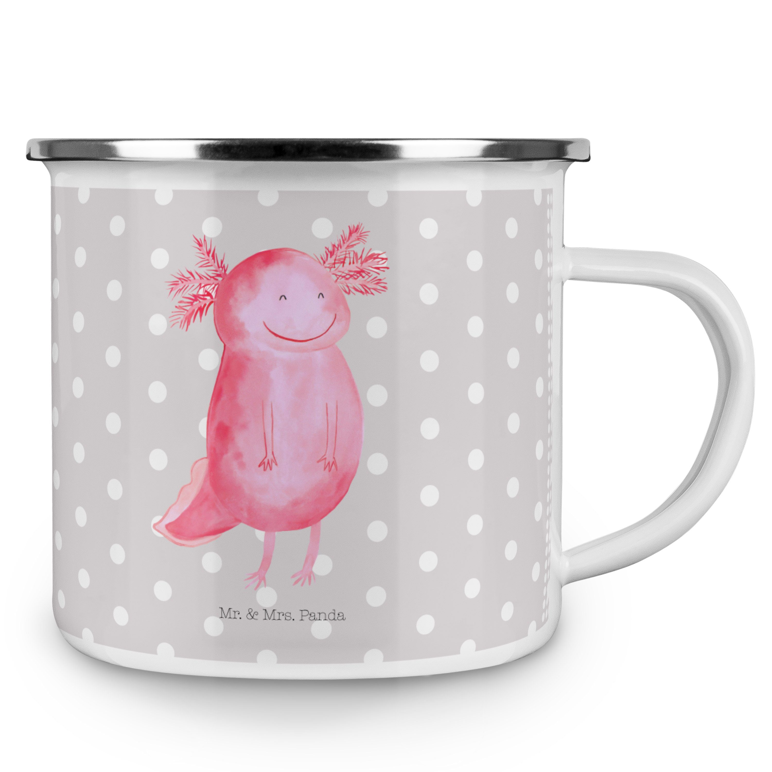 Mr. & Mrs. Panda Becher Schwanzlurch, Axolotl Emaille gut, Molch, Geschenk, Pastell Grau glücklich - 