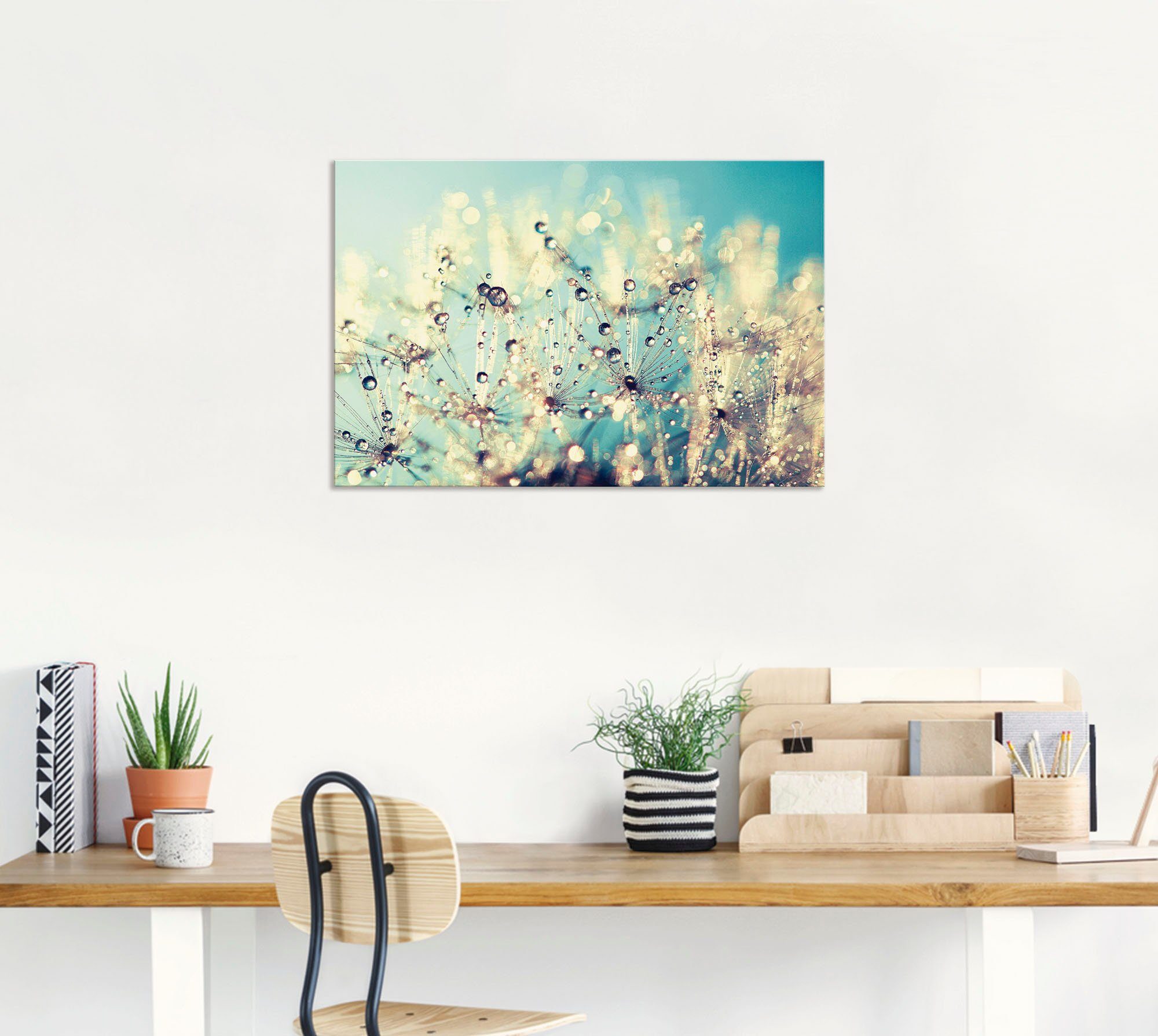 Größen Tautropfen, oder Blumen Alubild, in Wandbild als mit Leinwandbild, Pusteblume (1 Wandaufkleber St), Artland versch. benetzt Poster