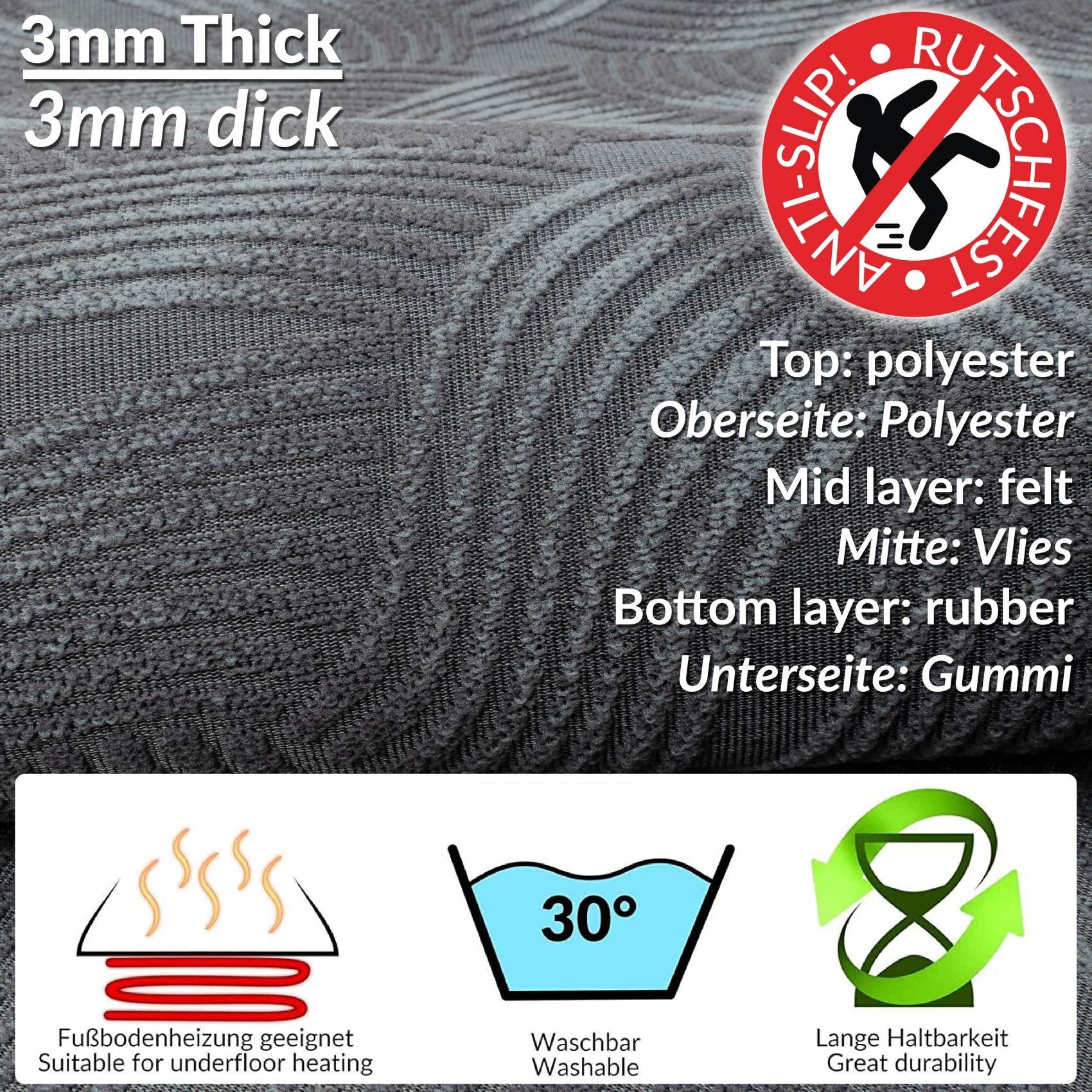 ANRO Küchenläufer Flurläufer JULIANNA Premium Teppichläufer Textil, Eckig, günstig online kaufen