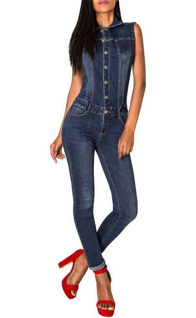 Nina Carter Jumpsuit Jeans Overall Jumpsuit Hosenanzug Einteiler (1-tlg) 2661 in Dunkelblau