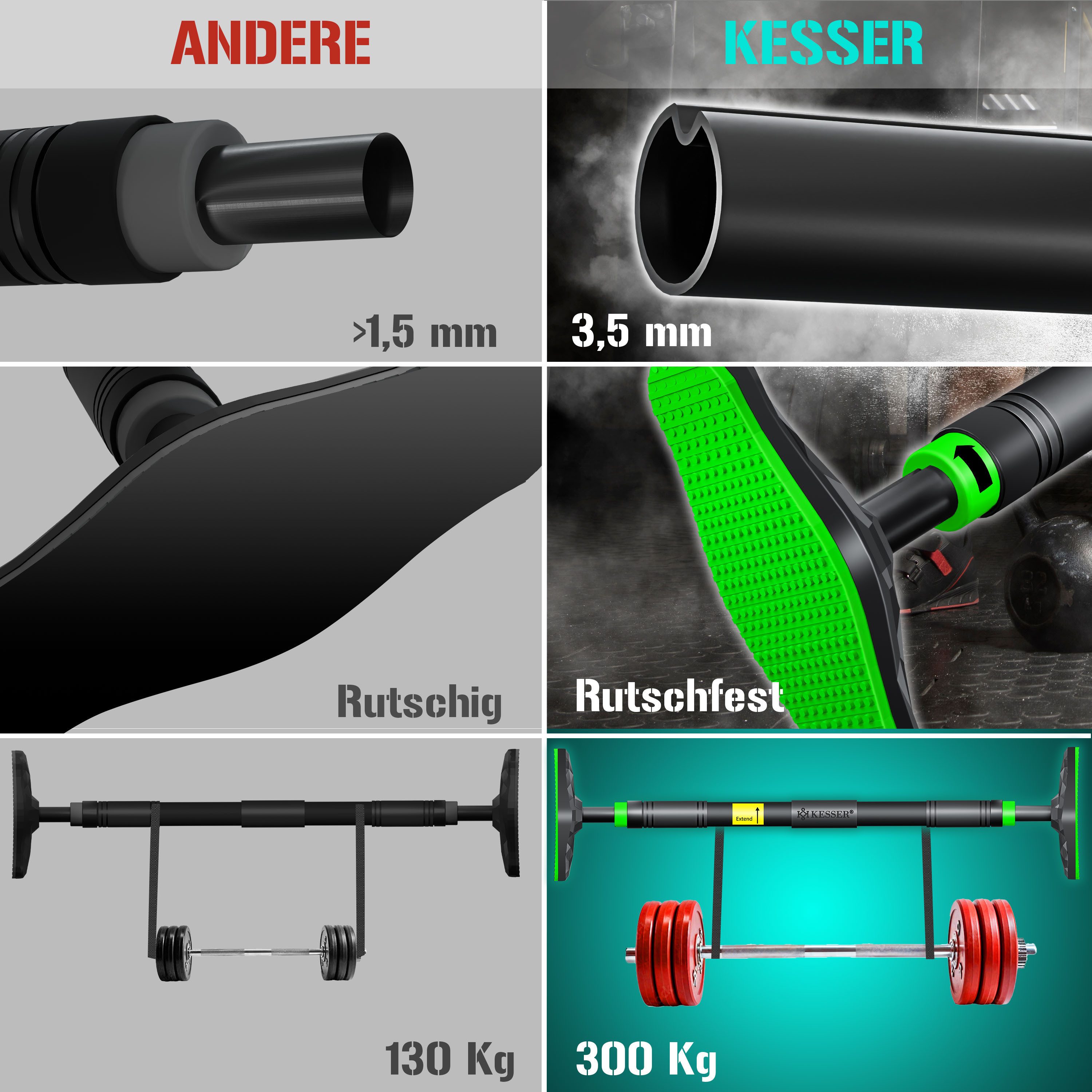KESSER Klimmzugstange, Türrahmen verstellbar, Pull Up Bar Heimturnhalle