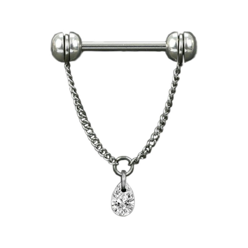 viva-adorno Brustwarzenpiercing Nippelpiercing Brust Barbell Piercing Kette Kettchen Zirkonia Anhänger, Piercingstab Hantel