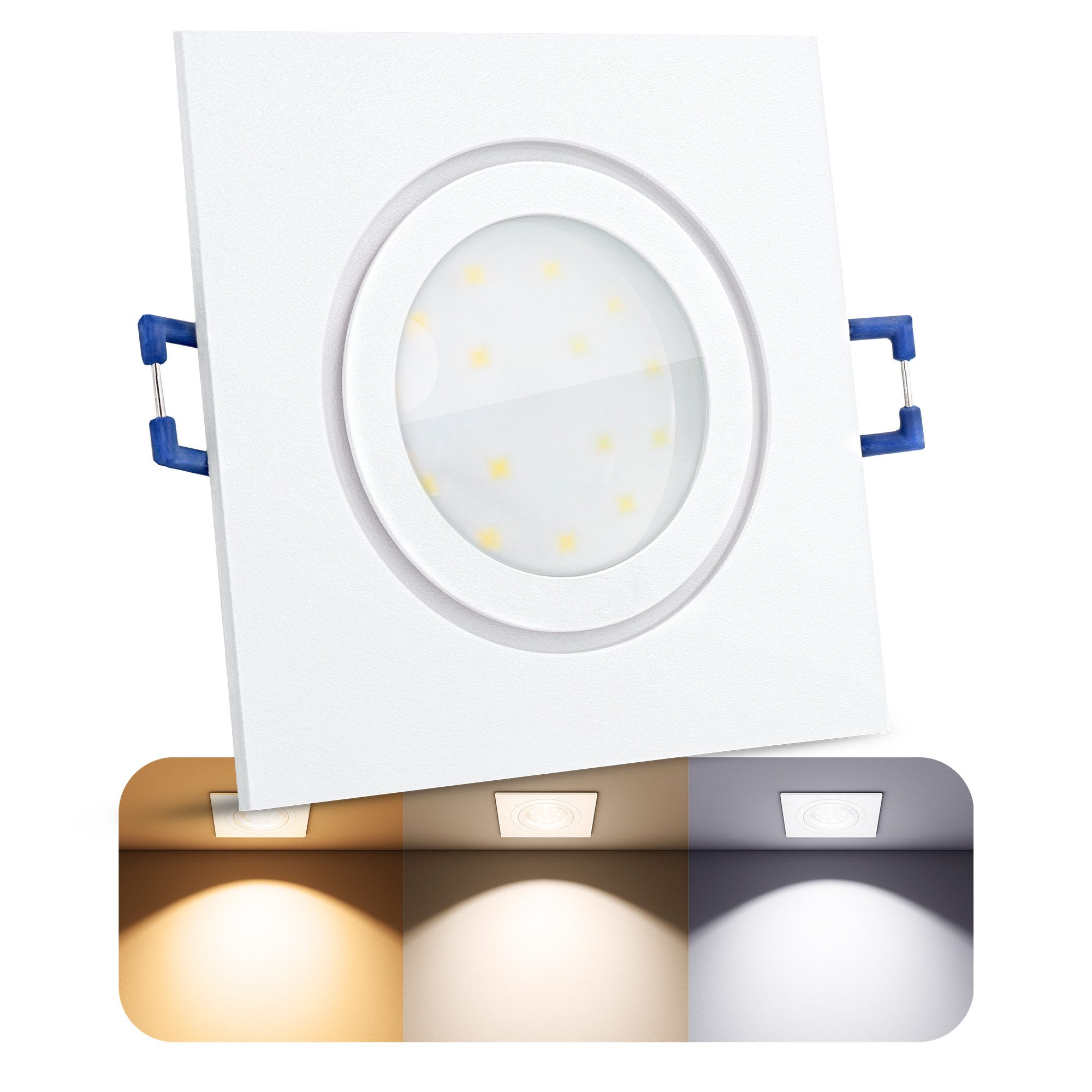 SSC-LUXon LED Außen-Deckenleuchte QW-2 LED Einbauspot IP44 weiß 6W dimmbar 3CCT eckig Deckenlampe, Neutralweiß, Warmweiß, Tageslichtweiß
