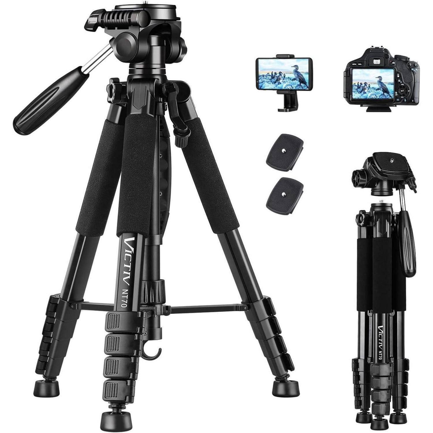 LuxusKollektion Kamera Stativ 52-185cm, leichtes Tripod mit 3-Wege-Kopf, Aluminium Dreibeinstativ