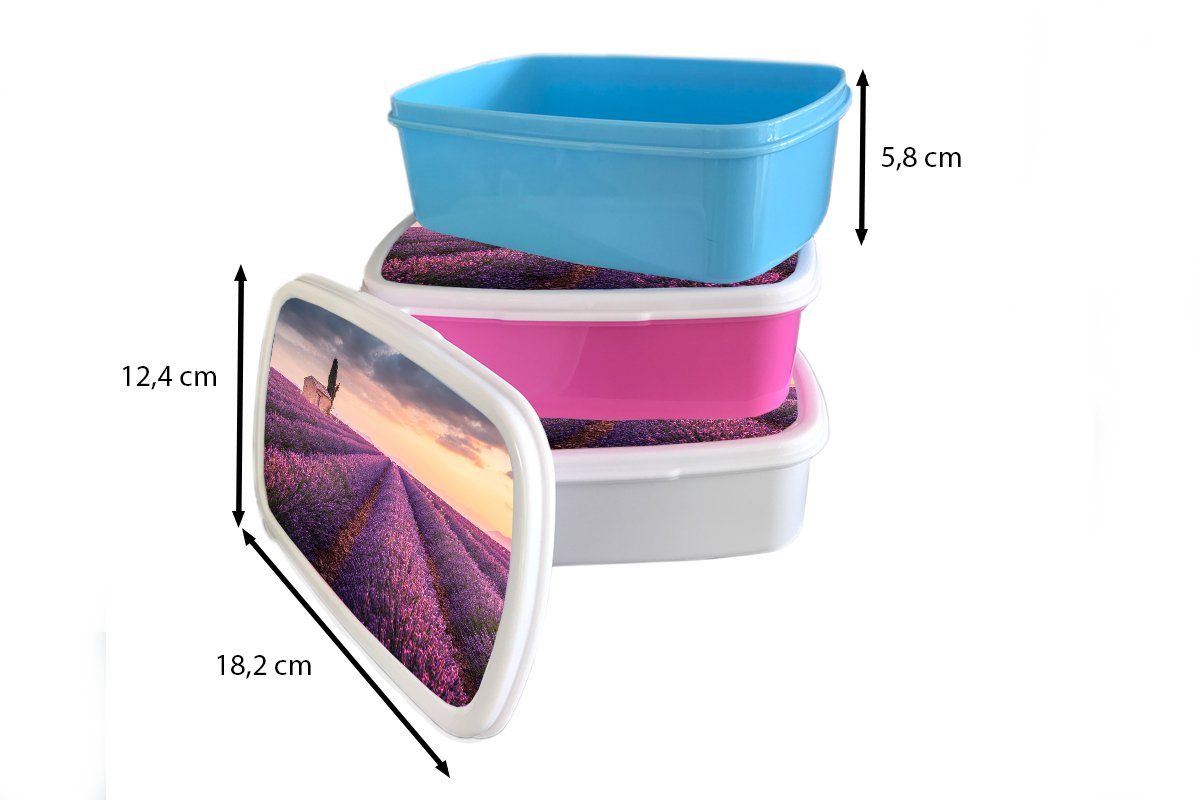 MuchoWow rosa Lunchbox Kunststoff - - Brotbox Lavendel Lila (2-tlg), Feld, - Erwachsene, Kunststoff, Kinder, Brotdose Blumen Mädchen, Snackbox, für