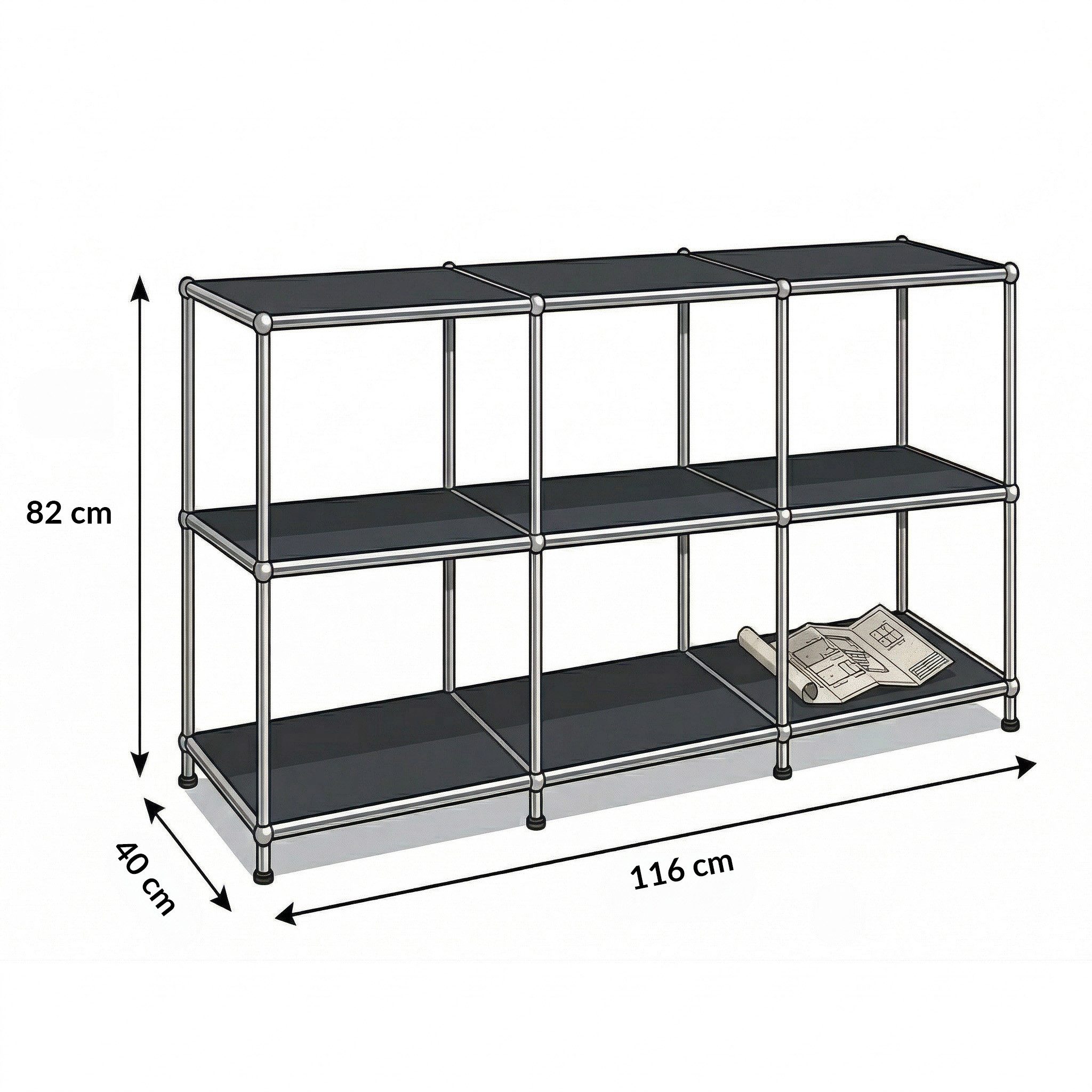 Floordirekt Sideboard Metall Concept Epure MK-018, Standregal Lowboard (Standregal Lowboard), verchromtes Metallgestell, 3 Ablagen, B116×T40×H82 cm – Bild 2 von 5
