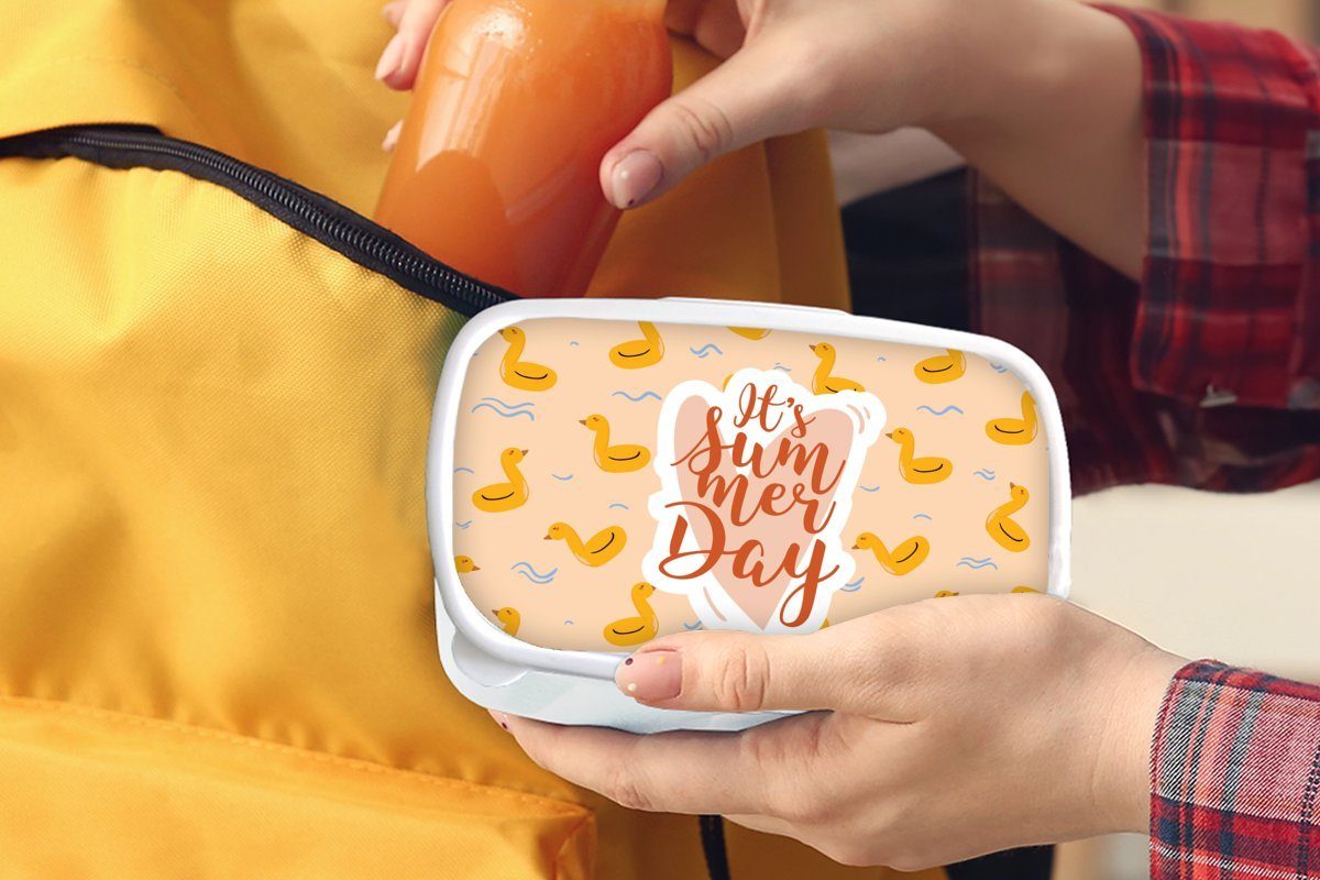 MuchoWow - Brotbox Brotdose, (2-tlg), Kunststoff, Sommer für für Mädchen und Lunchbox Kinder Gelb, weiß Erwachsene, Jungs - Poolband und