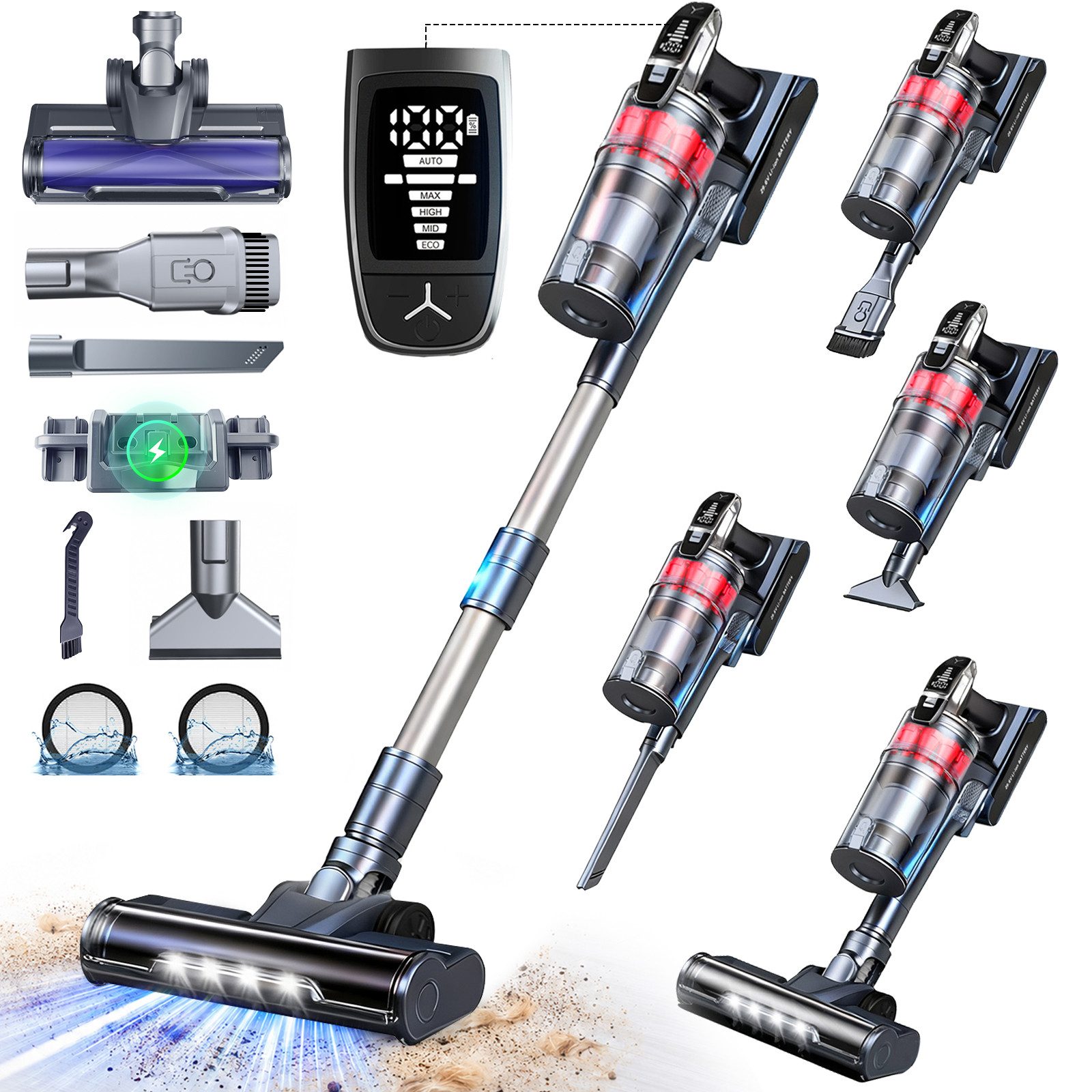 Akku-Hand-und Stielstaubsauger Akku Staubsauger 85000Pa/500W/65Min, Staubsauger Kabellos beutellos