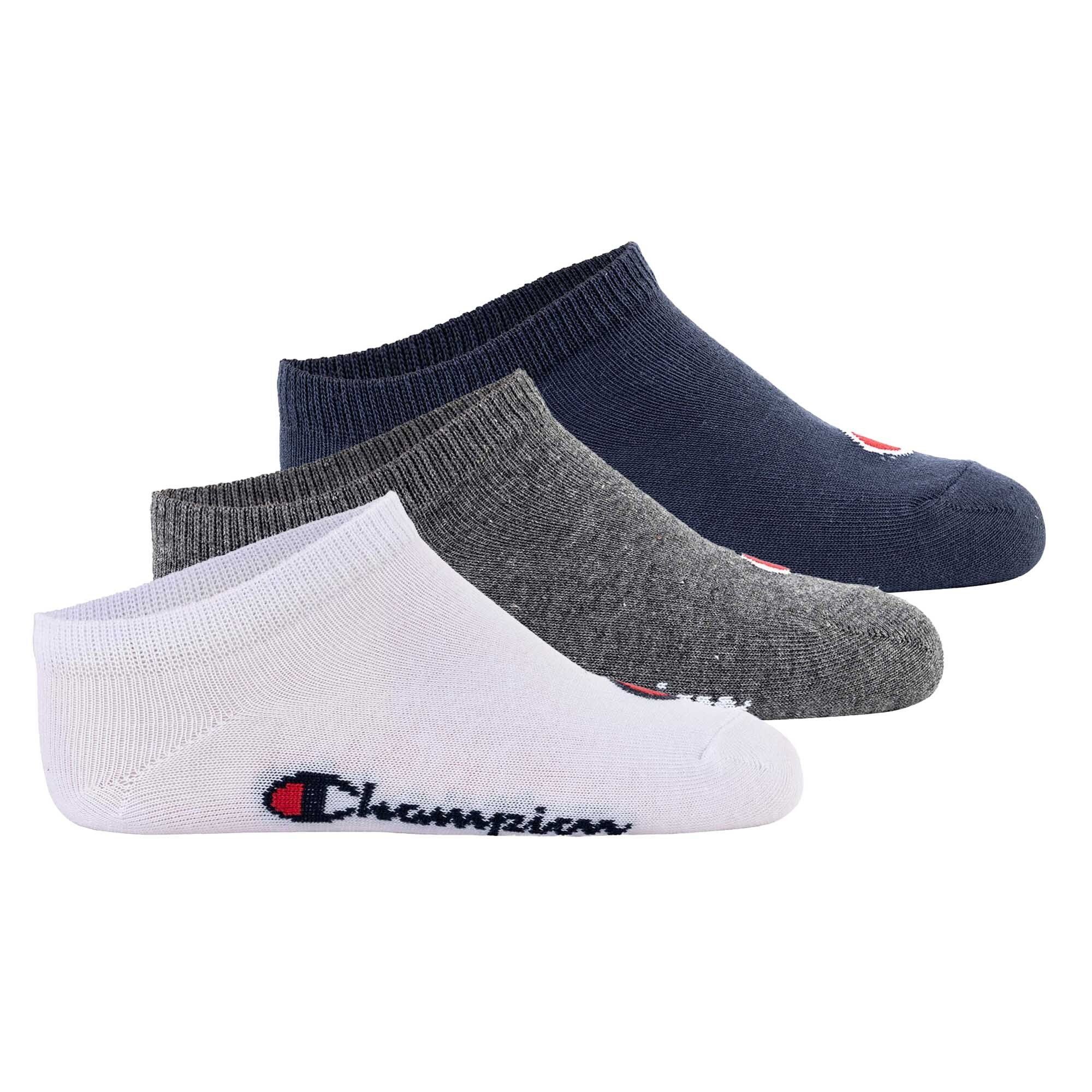 Champion Freizeitsocken Kinder Socken, 3er Pack - Sneaker Socken, Logo Blau/Weiß/Grau