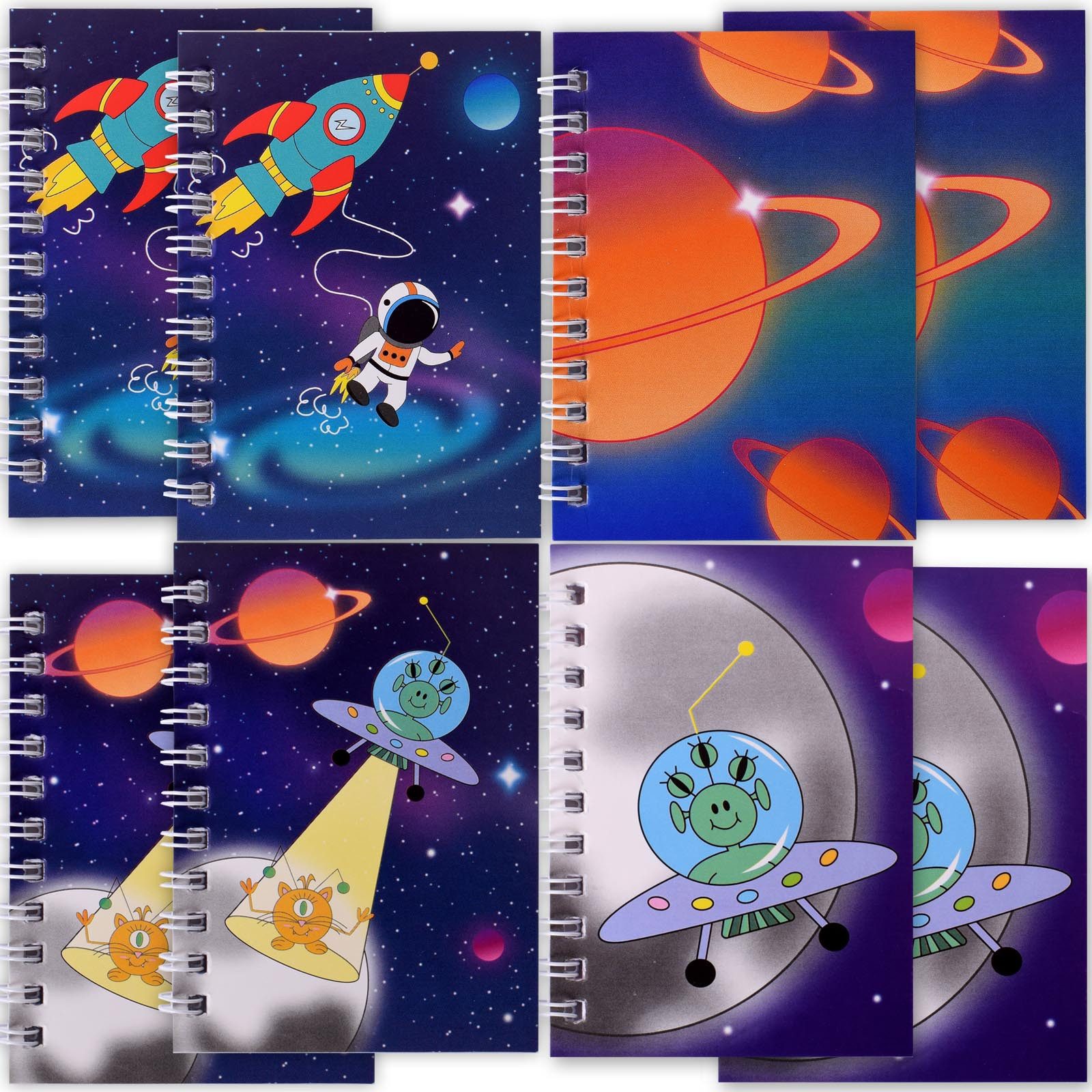 TE-Trend Notizbuch 8 Stück Space Weltraum Kinder Spiralblock Schreibblock Mitgebsel, klein und handlich