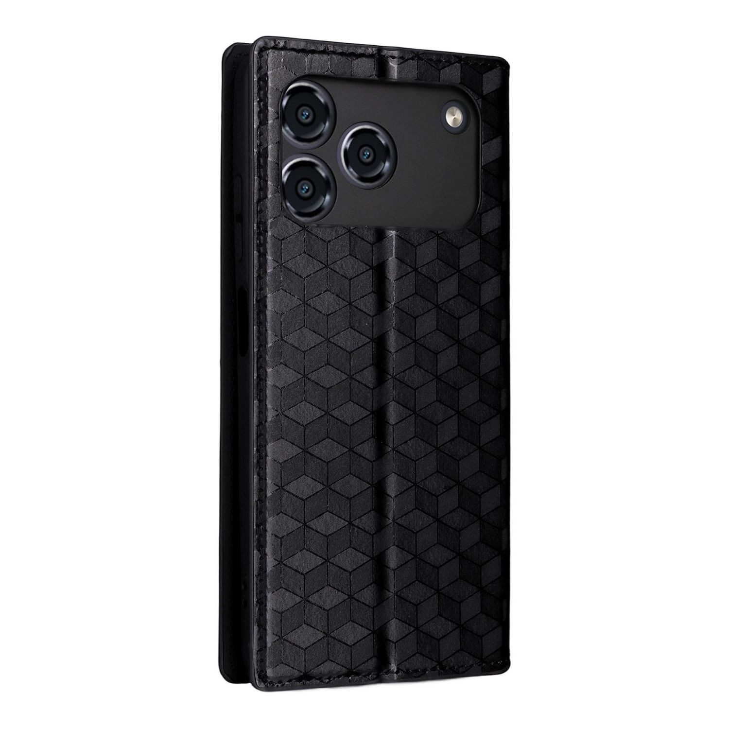 Wigento Smartphone-Hülle Für ZTE Blade A76 4G Cubic Design Flip Kunstleder Wallet Hülle Schwarz, Flip Case mit Kartenfächern und strukturierter Oberfläche