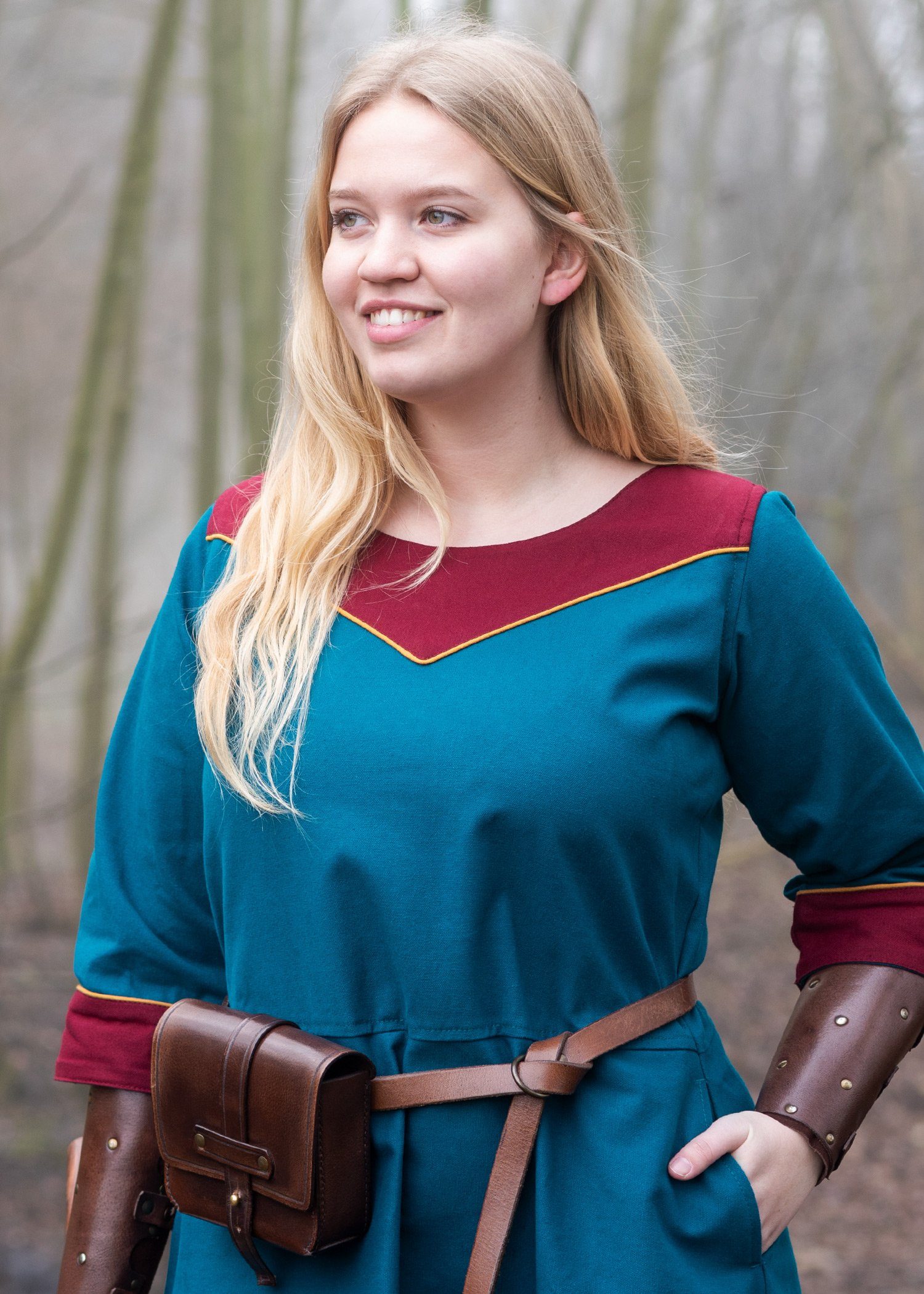 Battle Merchant Ritter-Kostüm Mittelalterkleid Gesine aus Canvas, petrol XL