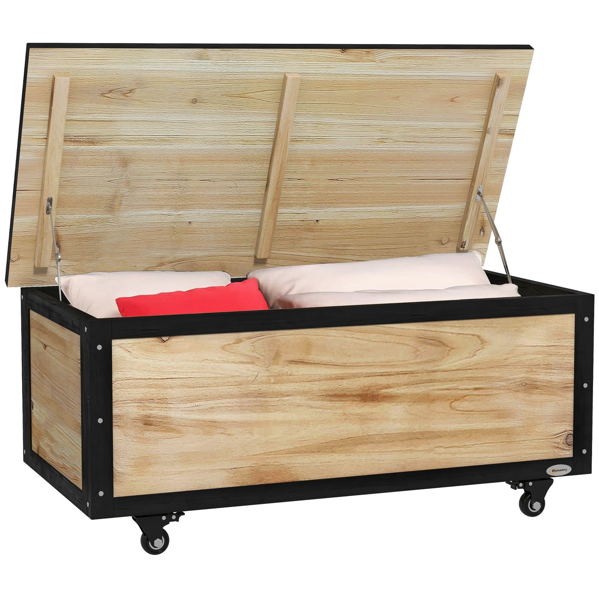 Outsunny Gartenbox 121L, aus Holz, Gartenbox, Auflagenbox mit Rollen (Aufbe günstig online kaufen