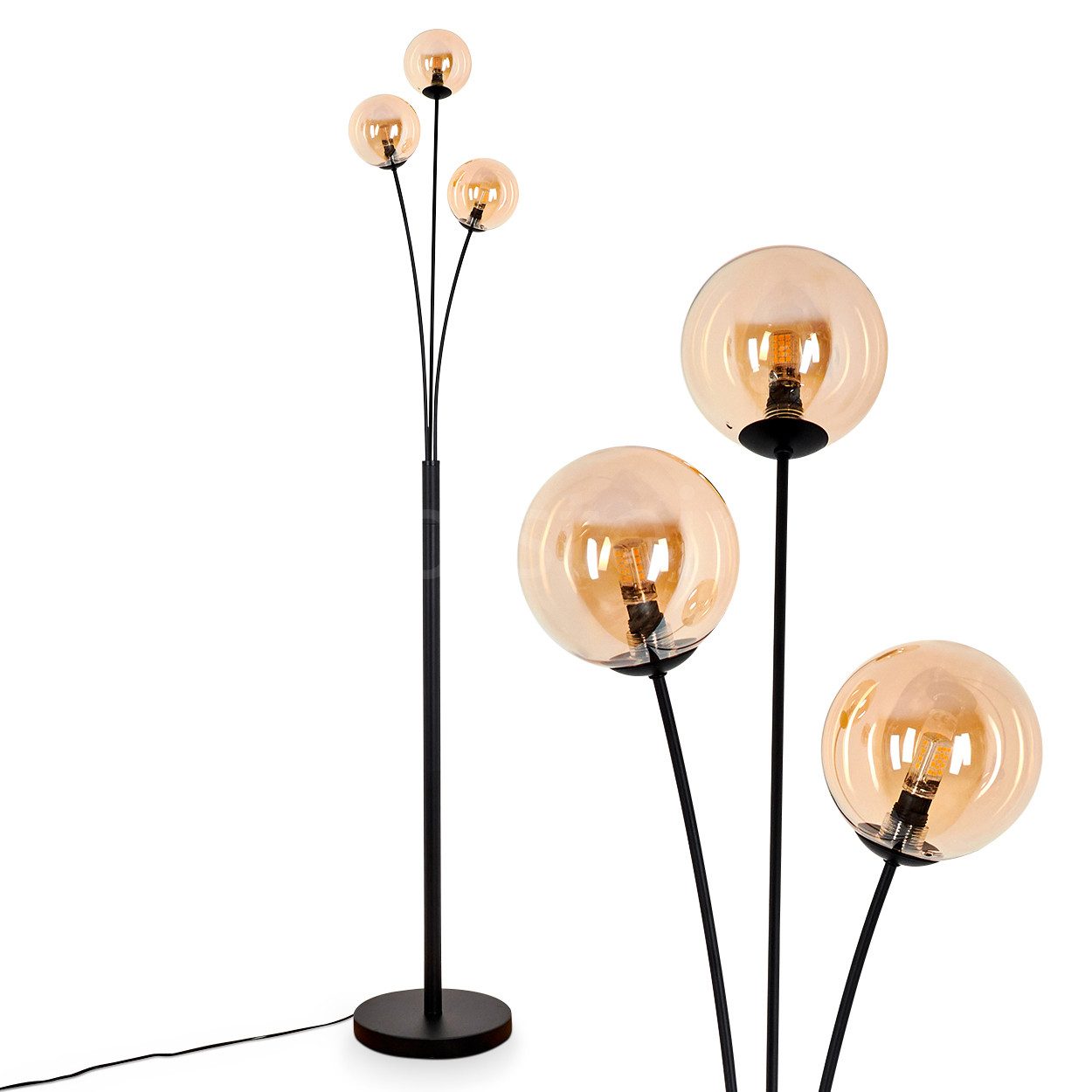 hofstein Stehlampe Stehlampe aus Metall/Riffelglas in Schwarz/Weiß, ohne Le günstig online kaufen