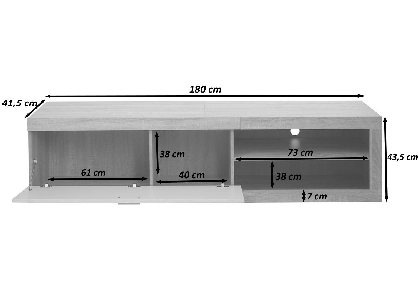 Regal: 20 Inklusive Fußbodenschoner, Maximale MCW TV-Rack MCW-L33-180, kg Belastbarkeit