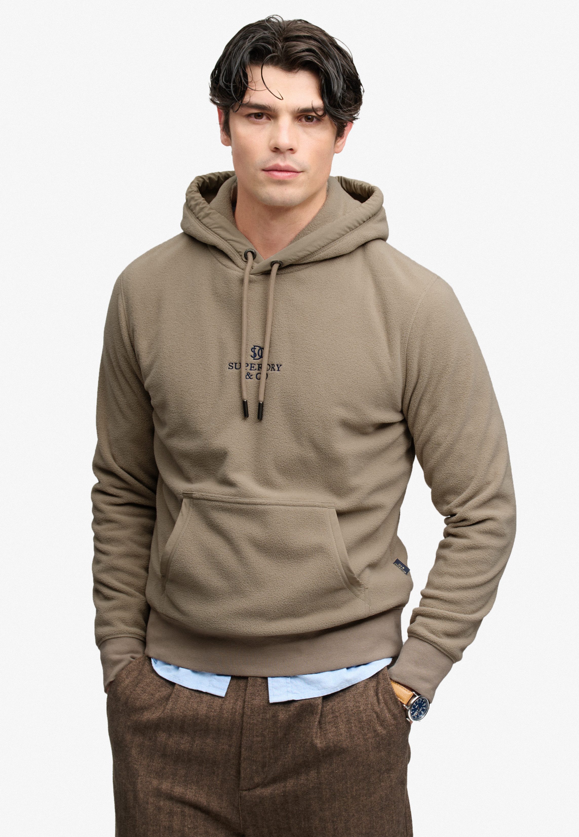 Superdry Kapuzensweatshirt MICRO LOGO FLEECE HOOD Kunstfaser, loose fit