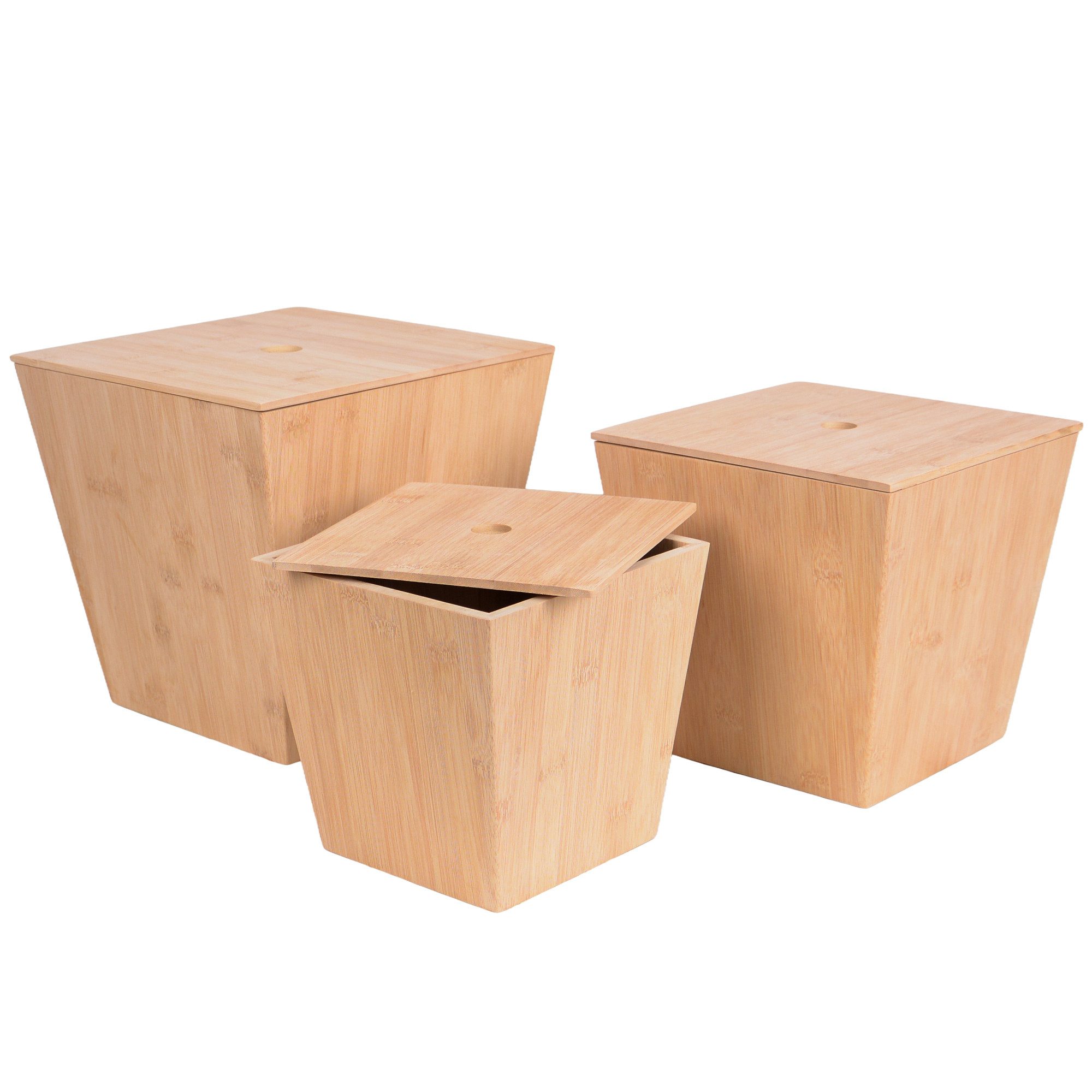 UNUS HOME Mülleimer Mülleimer Bambus 3er Set natur Papierkorb