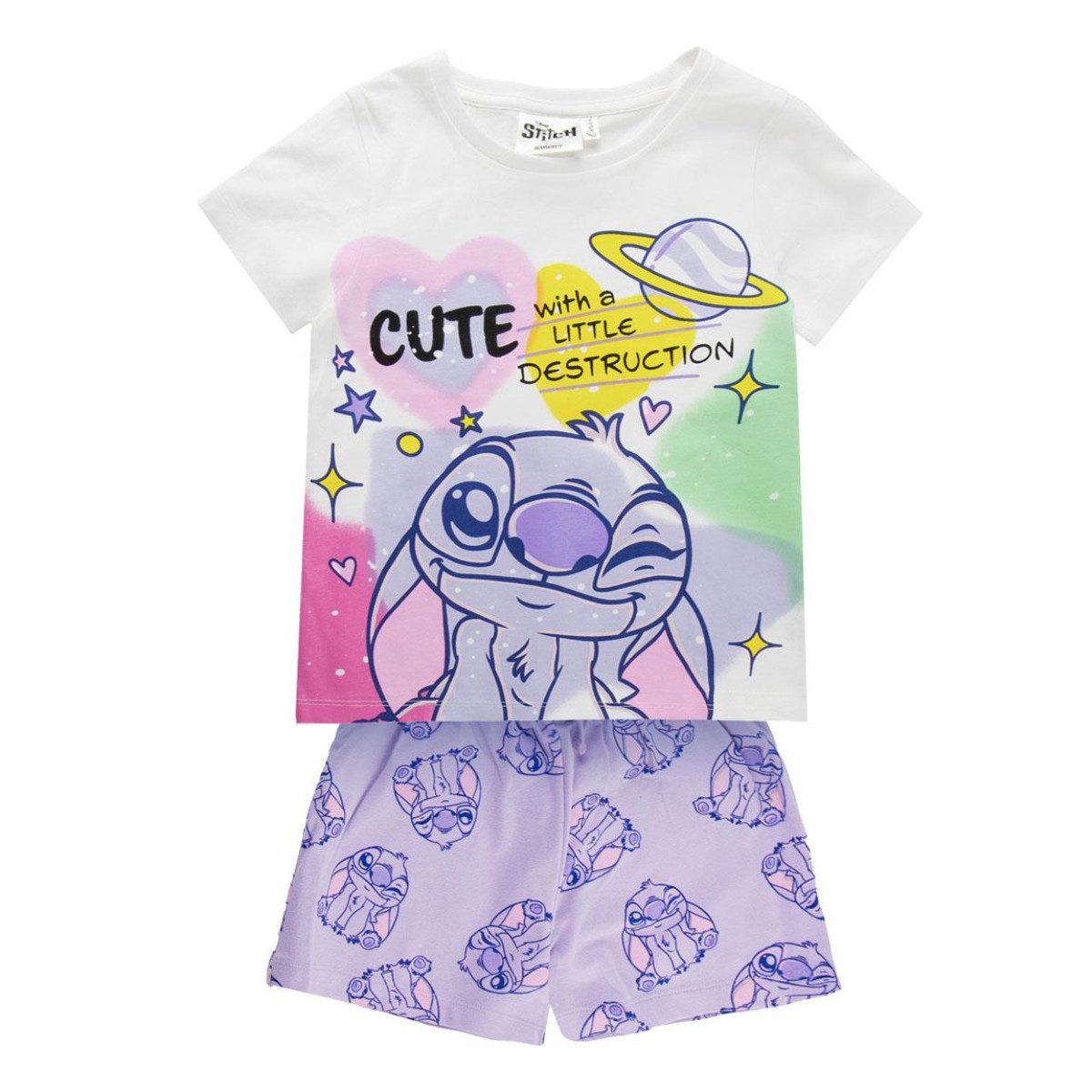 Lilo & Stitch Pyjama - Kinder Nachtwäsche Kurzarm Sommer Schlafset Baumwolle (2 tlg)