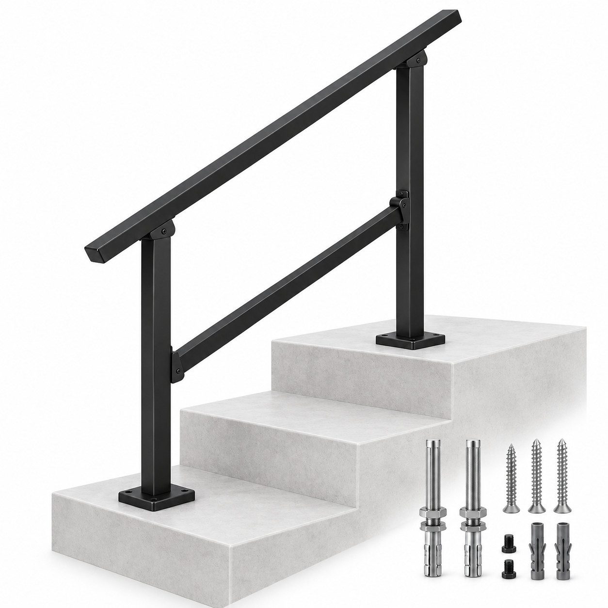 LEMLIT Brüstungsgeländer Treppengeländer Außen 95 cm, Handlauf Für 3 Stufen, Schwarz, 95 cm Länge, 96 cm Höhe, 1er Set, 1-tlg., Treppenhandlauf / Treppengeländer, 96 cm Hoch, Seitlich Montiert, Inkl. Montagematerial
