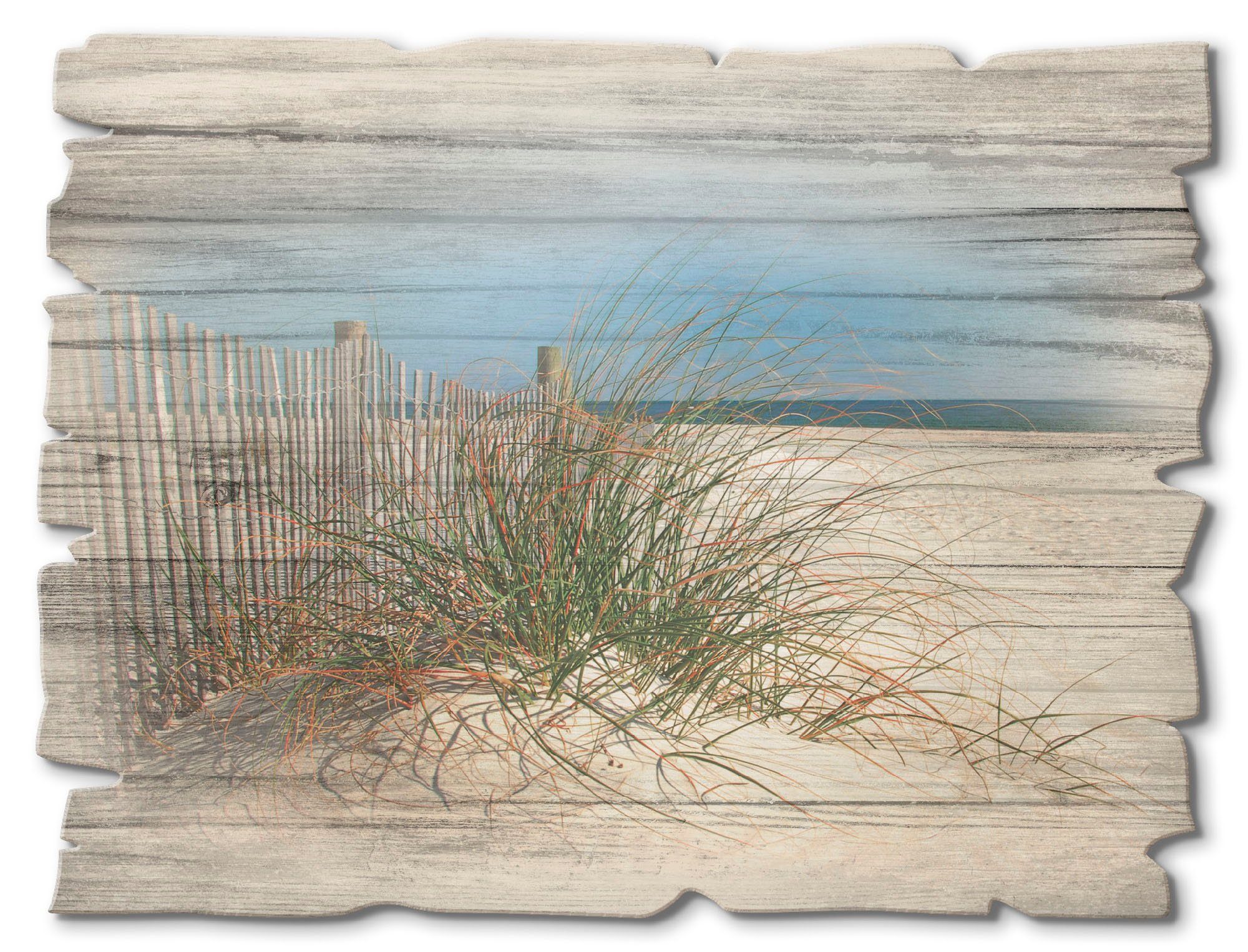 Artland Holzbild Schöne Sanddüne mit Zaun, und (1 Strand Gräsern St)