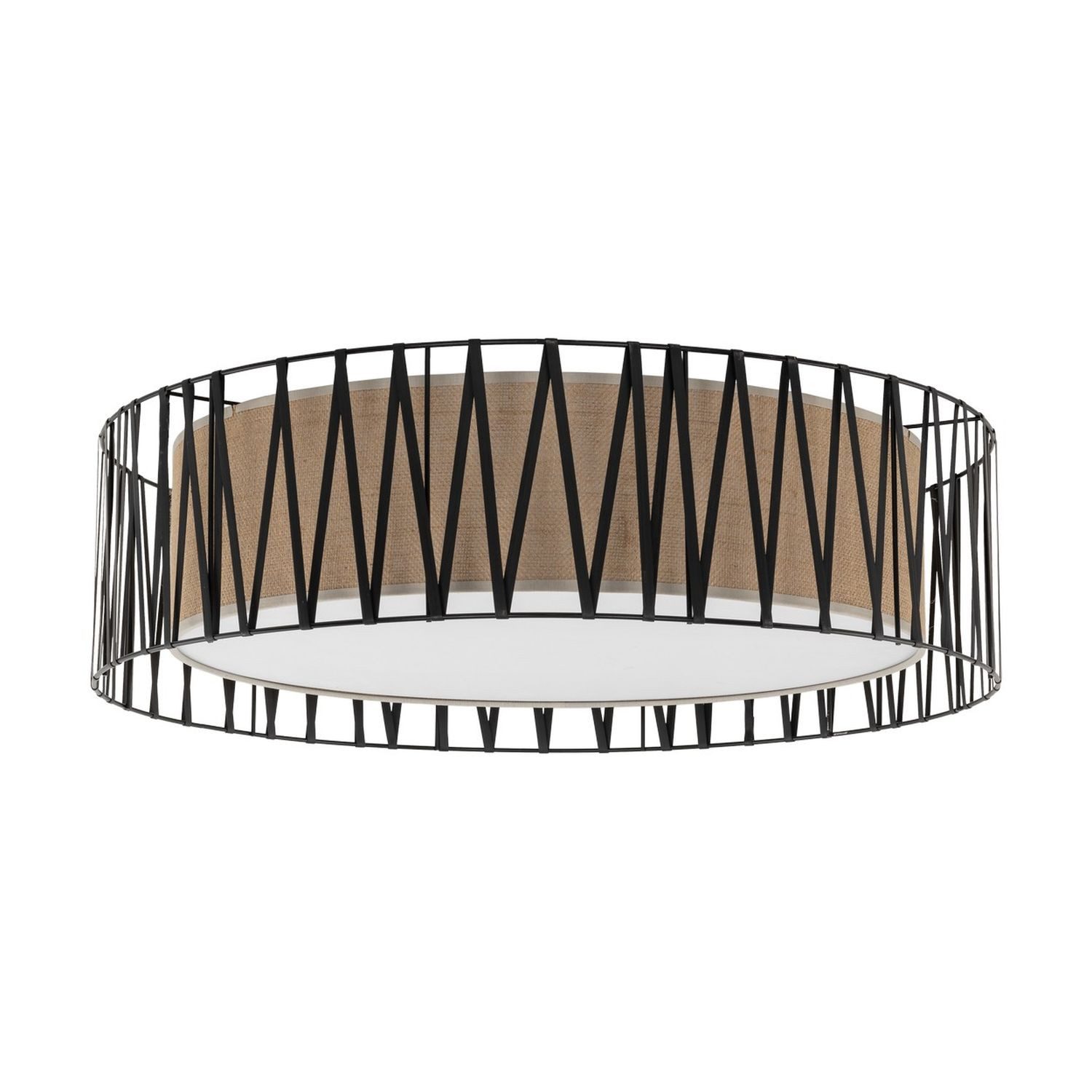 Licht-Erlebnisse Deckenleuchte MINA, ohne Leuchtmittel, Metall E27 rund Ø 72 cm Schwarz Natur 4-flammig Modern Deckenlampe