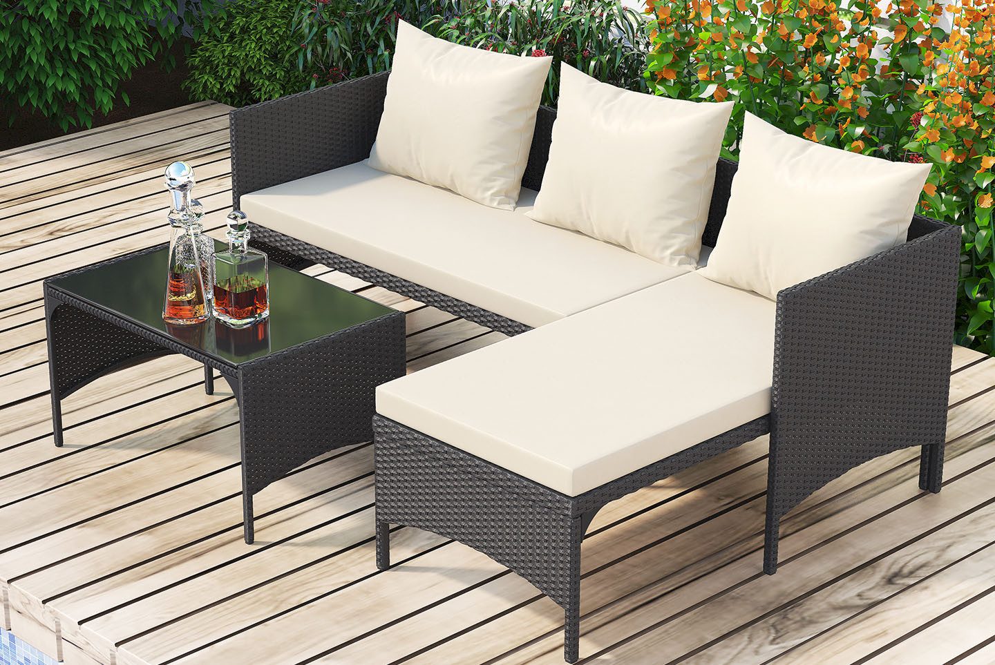 Gywowken Gartenlounge-Set - Gartenmöbel-Set Polyrattan für den Außenbereich, (Set, 2 modulare Sofas * 1 1 zusätzliches Einzelmodul * 1, Couchtisch * 1), mit 2 modulare Sofas, 1 zusätzliches Einzelmodul, 1 Couchtisch