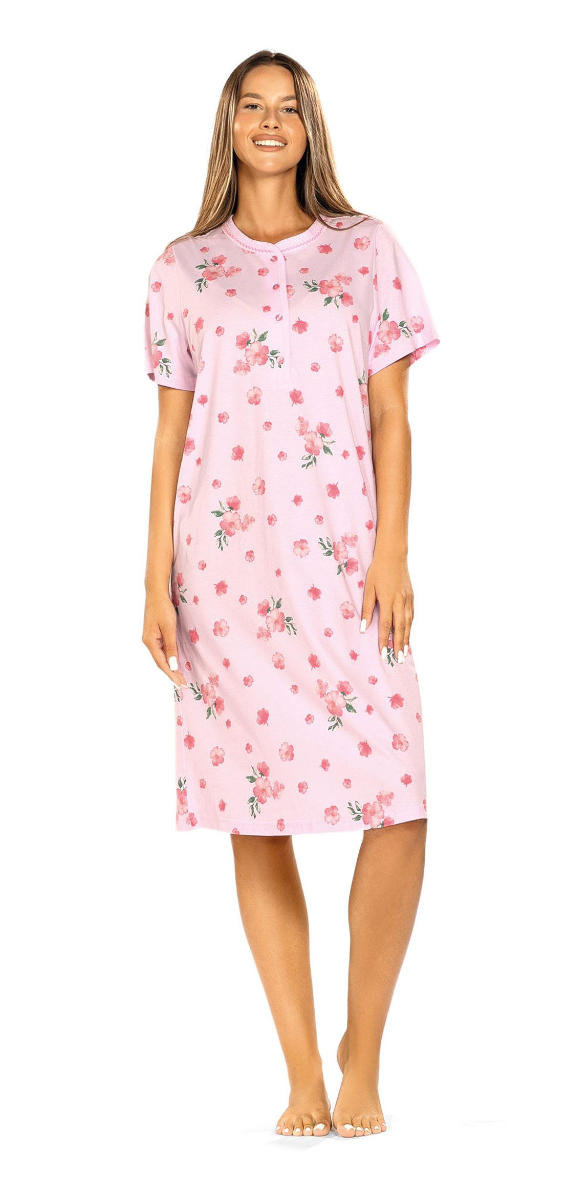 comtessa Nachthemd Comtessa Damen Nachtemd 251229 Kurzarm Knopfleiste Rosa