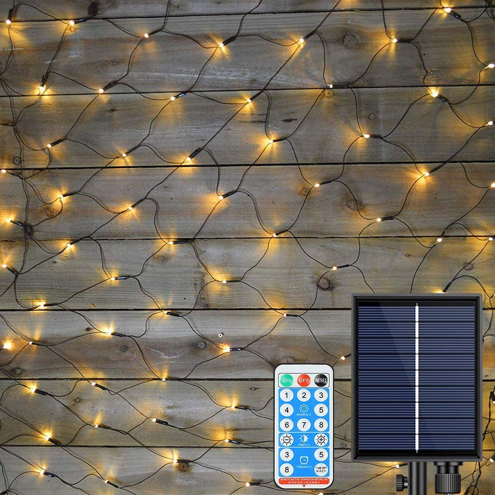 Sunicol Solarleuchte Weiß, / 3x2M, LED LED Warmes Modi, wasserdicht, mit dimmbare, 8 String Multicolor, Weiß, 1.5x1.5M Light, Solar Fernbedienung Blau,