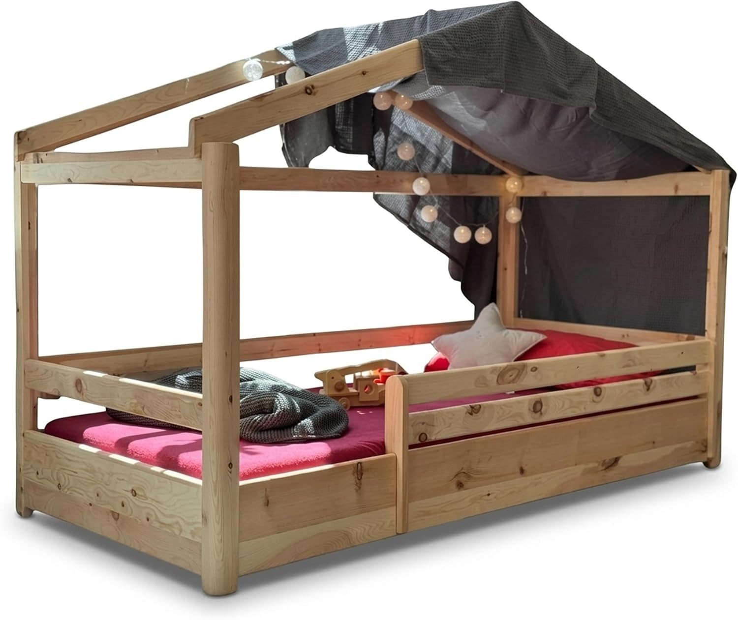 geborgenschlafen Kinderbett Bodenbett Zirbe - Massivholz & Rausfallschutz – handgefertigt, Mit Lattenrost - Montessori-inspiriertes Design – flach & sicher