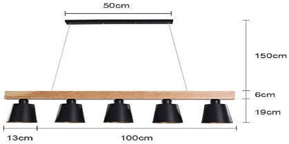 Nettlife Pendelleuchte 100cm für Rustikale E27, wechselbar Schwarz LED Esstisch Holz