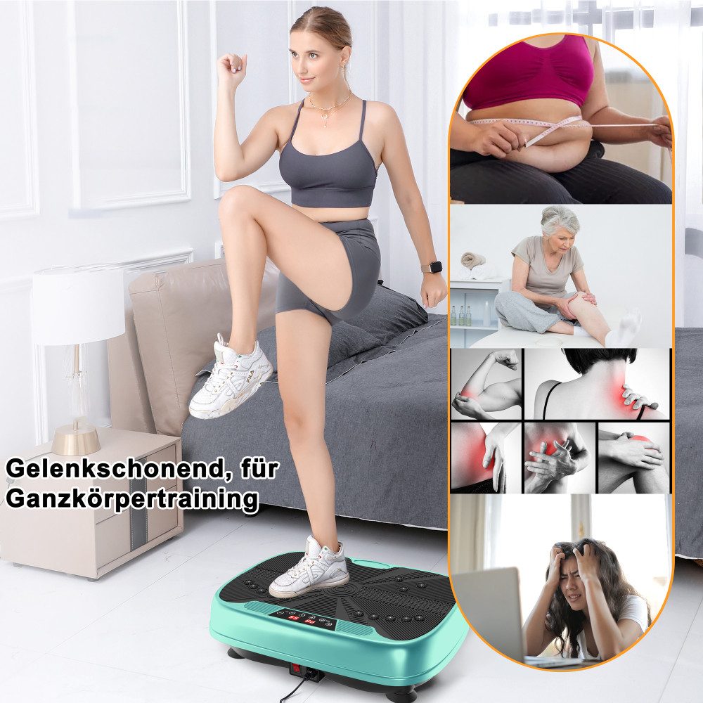 BBG Vibrationsplatte Vibrationsplatten,Trainingsgerät Ganzkörper Fitnessplattform, 200 W, mit Widerstandsbändern Geschwindigkeitskontrolle leise kompakt