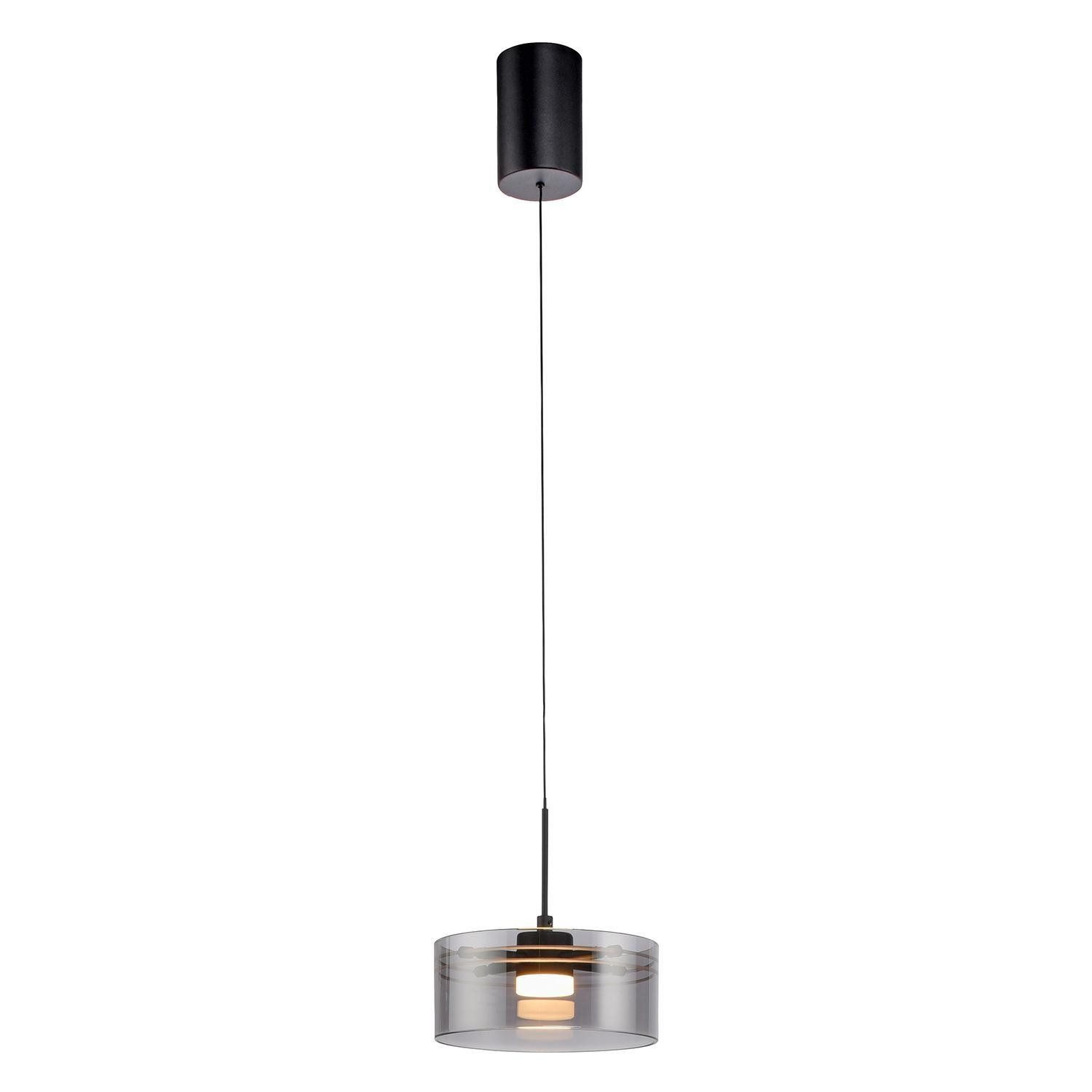 MONDO LED Pendelleuchte KARENA, 1-flammig, Rauchfarben, Schwarz, Metall, Höhenverstellbar, LED fest integriert, Extra-Warmweiß, Rauchglas, Ø 20 x H 180 cm