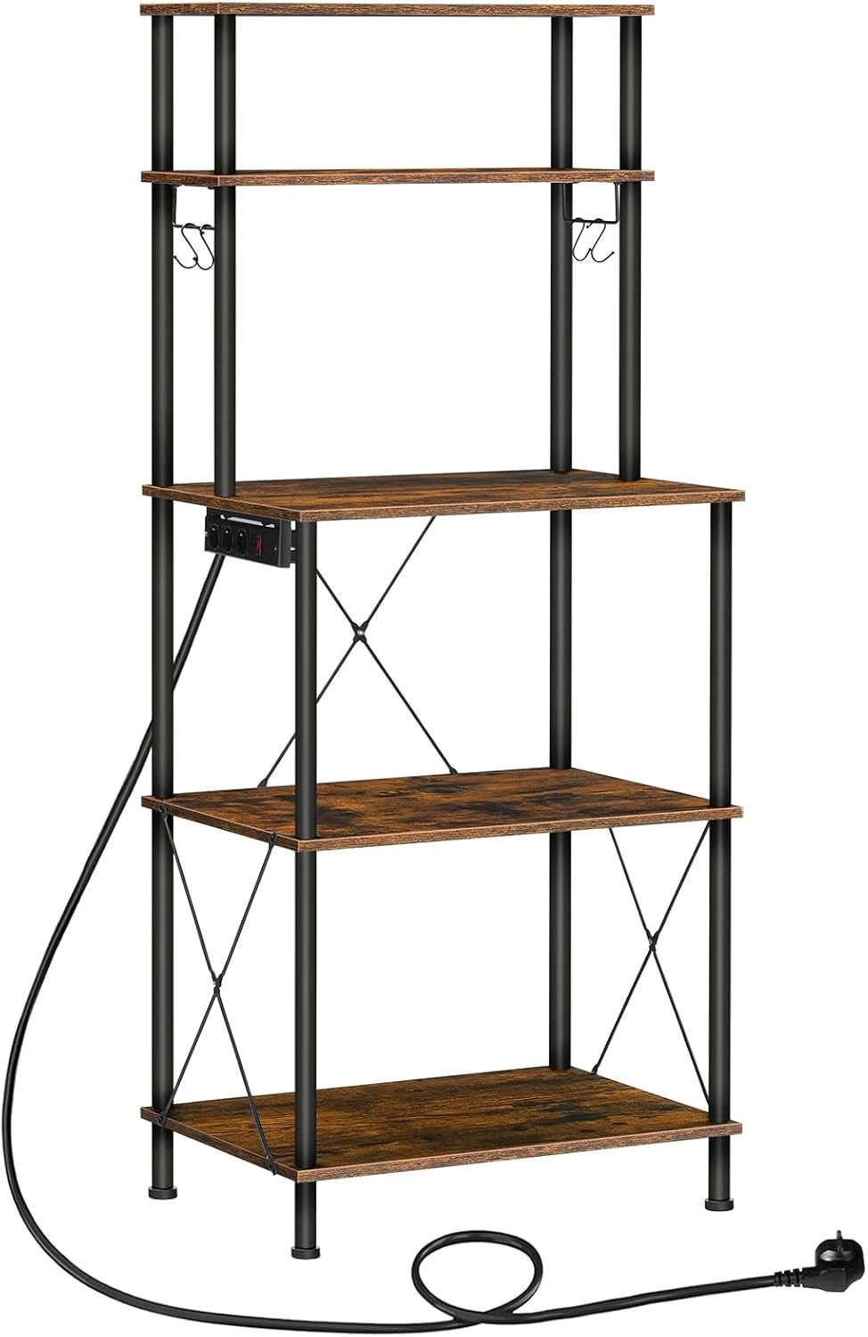 Hoobro Küchenregal Standregal für Küche, Mikrowellenständer mit Haken Steckdosenleiste