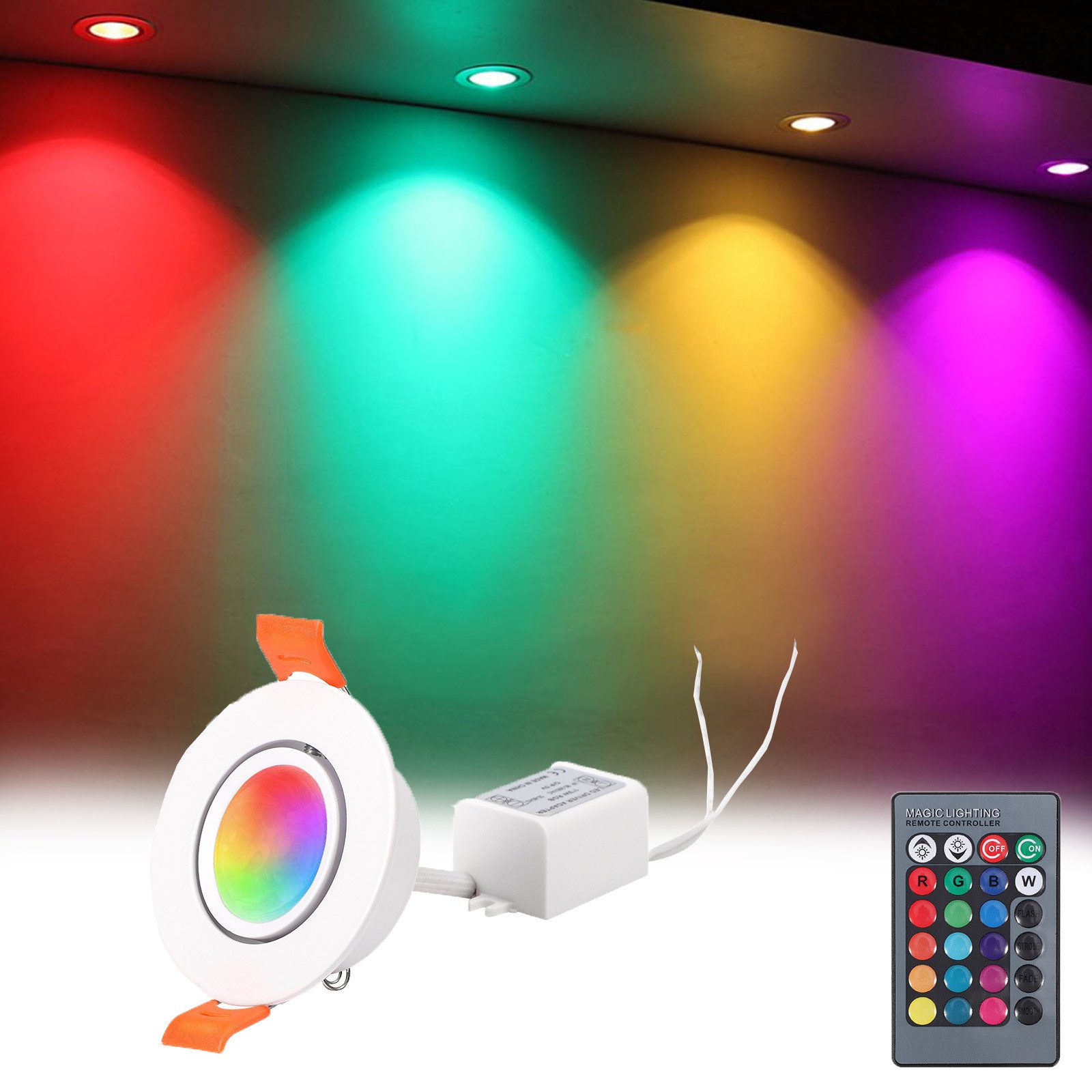 MUPOO LED Einbauleuchte RGB Einbaustrahler Dimmbar mit Fernbedienung, 4 Stimmungsmodi, 3 W
