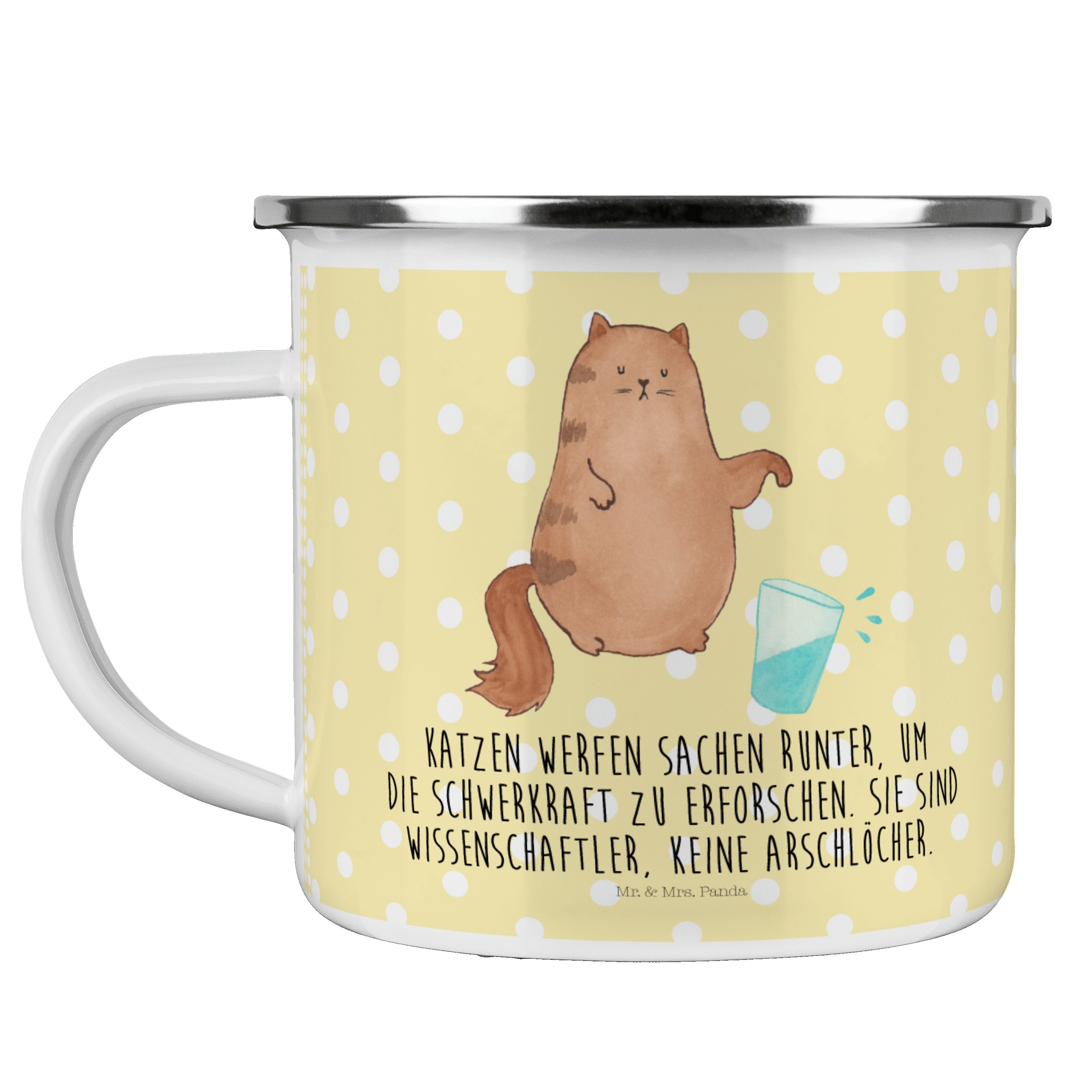 Mr. & Mrs. Panda Becher Katze Wasserglas - Gelb Pastell - Geschenk, Miau, Trinkbecher, Kaffe, Emaille