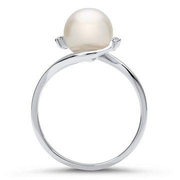 Unique Diamantring 585er Weißgold-Ring Perle mit 4 Diamanten 0,028 ct. (58)
