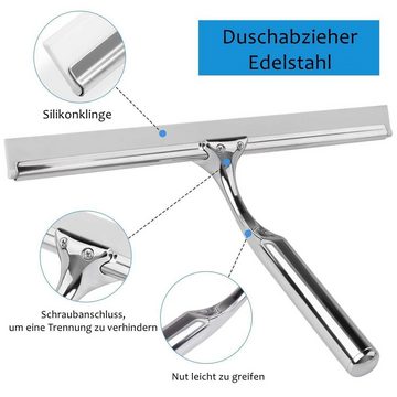 Elegear Duschabzieher aus Edelstahl, 25/30cm Wasserabzieher ohne Bohren, (Badezimmerwischer, 1-St., mit Haken & Silikon Ersatzlipp), Duschwischer mit Haken für Bad/Fenster